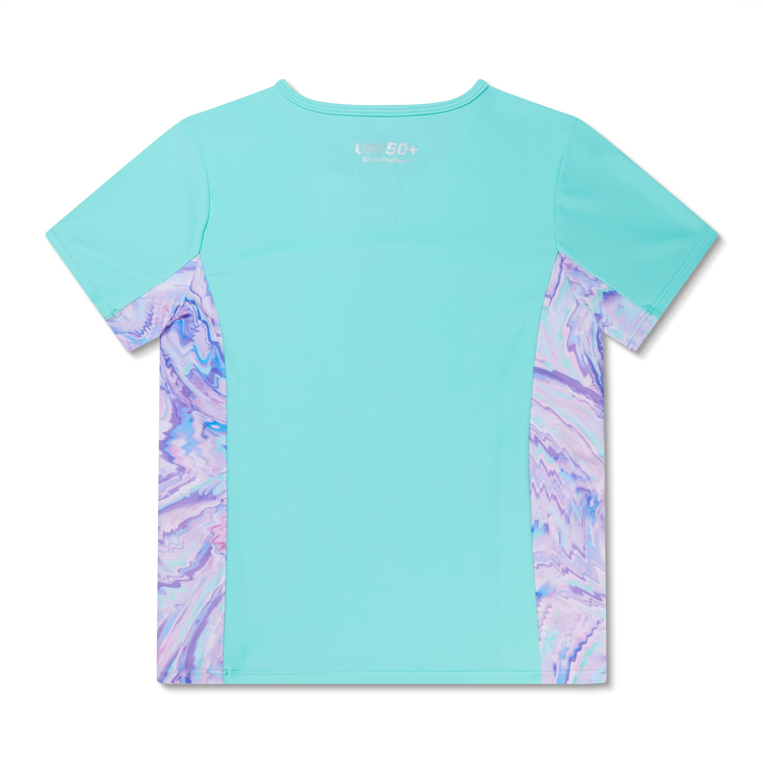 Speedo Girls' Standard Uv Swim Shirt Short Sleeve Printed Rashguard, Seaside Marble