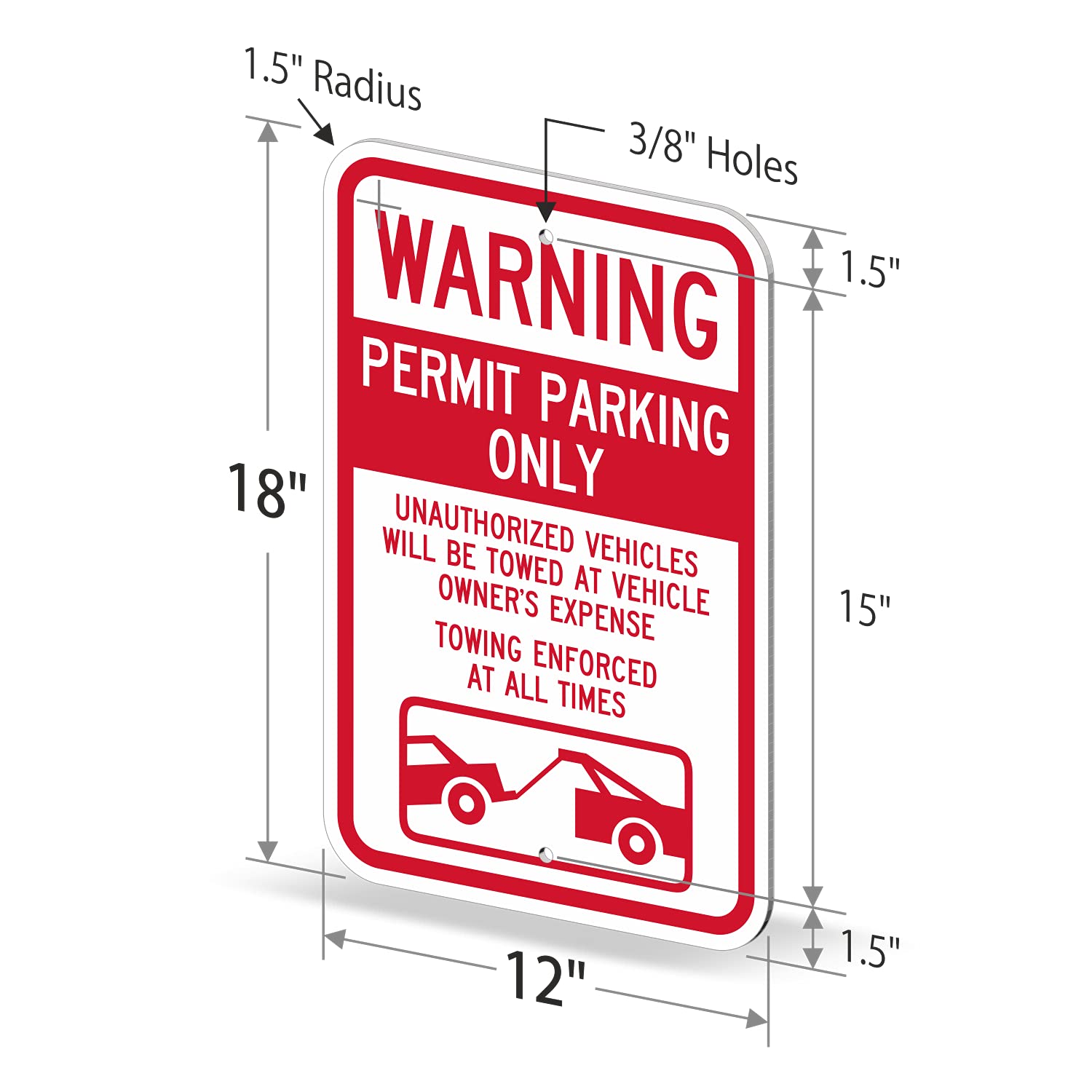 Smartsign Parking Sign, Legend "avertissement : permis de stationnement uniquement de remorquage Enforced", Rouge sur blanc, 18" x 12", Red on White, 1