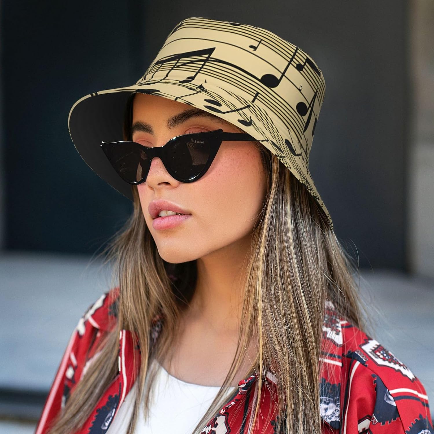 Musical Notes Print Sun Hat Outdoor Fisherman Cap Summer Bucket Hat Beach for Men Women