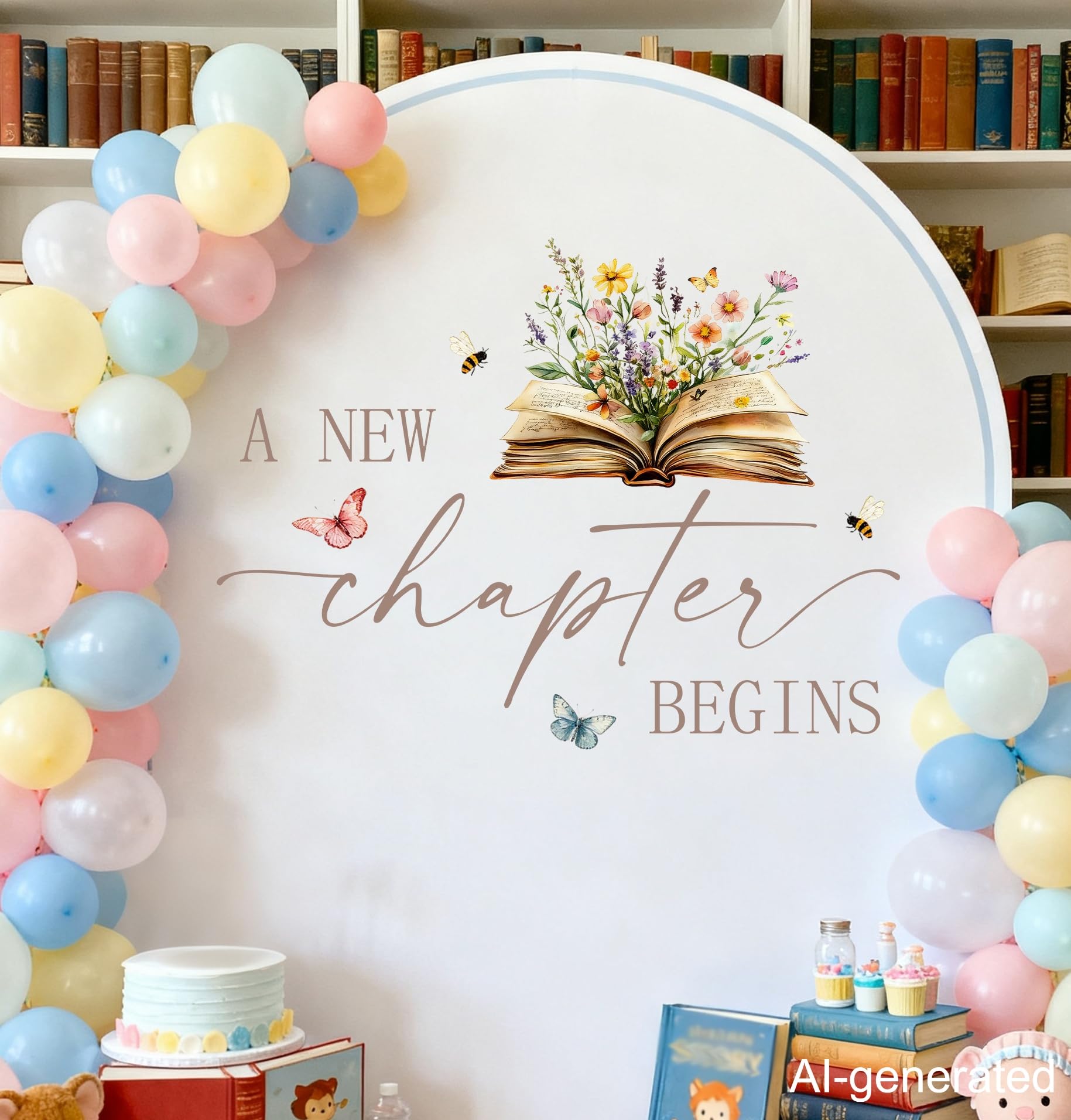A New Chapter Begins Wall Decal - Storybook Baby Shower Decorations - Book Themed Bridal Shower