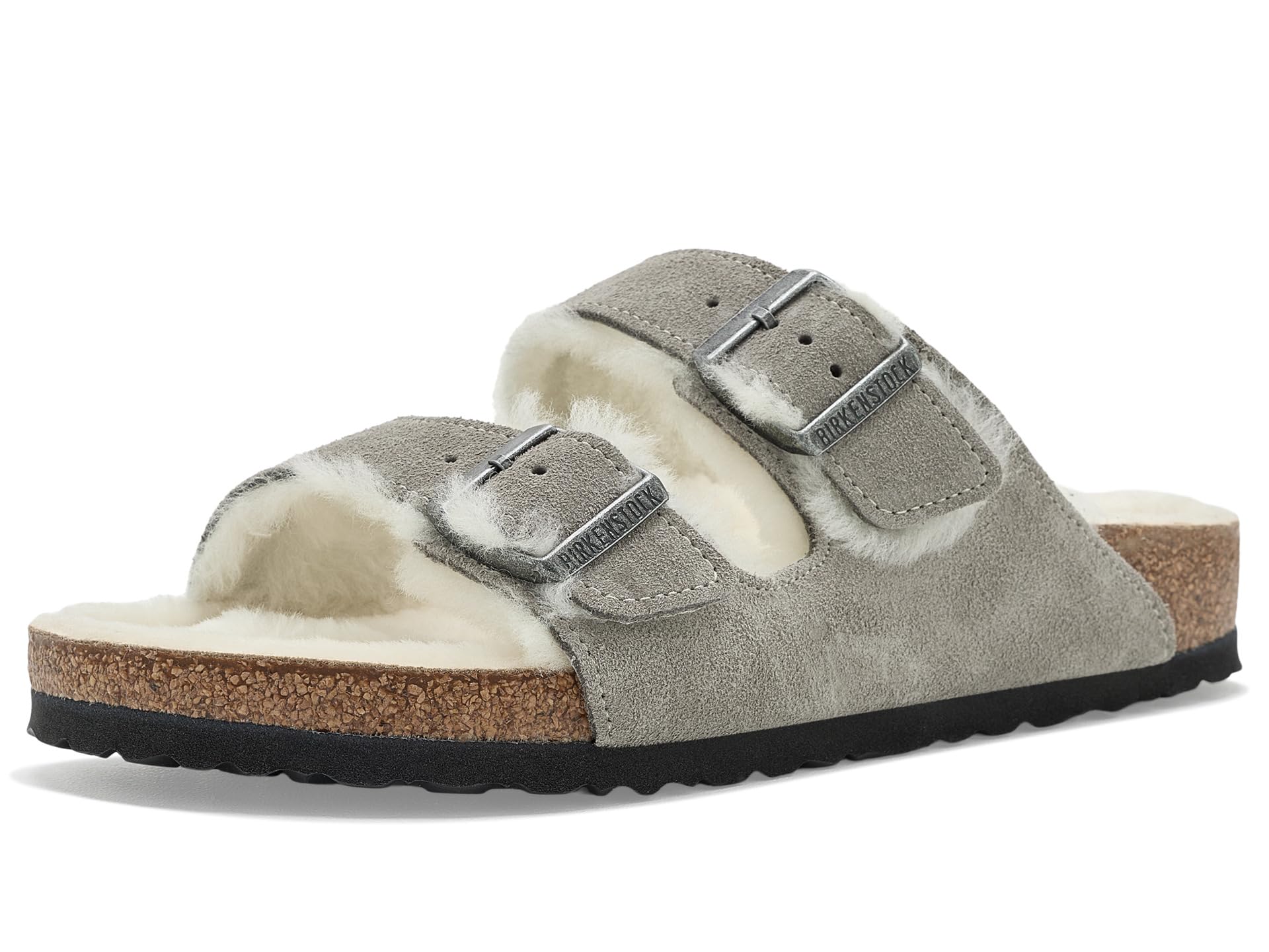Birkenstock Arizona Shearling Suede Leather Women | Stone Coin (1017402) (7, Stone Coin)