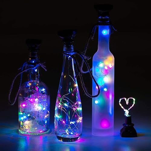 Miniatura 5 de Paquete de 12 luces solares para botellas de vino, 20 luces LED de corcho estrellado, funciona con energía solar, mini tira de luces de cobre para