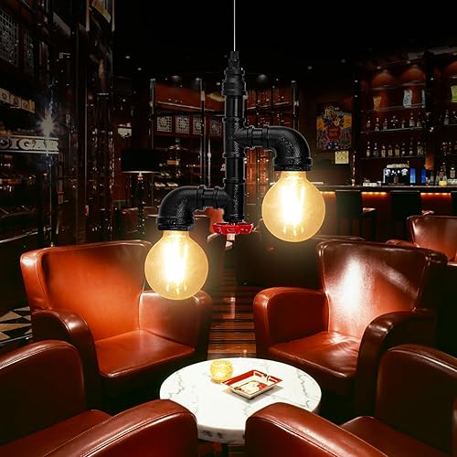 Miniatura 6 de Kawell Lámparas colgantes vintage, lámpara de techo industrial retro, lámpara de techo creativa de tubería de agua, lámparas colgantes Art Deco