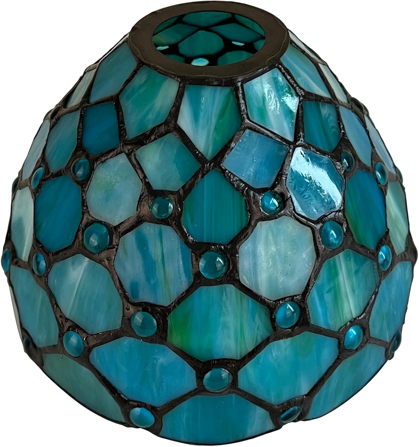 Capulina Tiffany Lamp Shade 7 Inches Wide Accessories Replacement Seagrass Blue Beads Style Stained Glass Lampshade for Hanging Lamp Pendant Light Chandelier Wall Sconces Accent Lamp