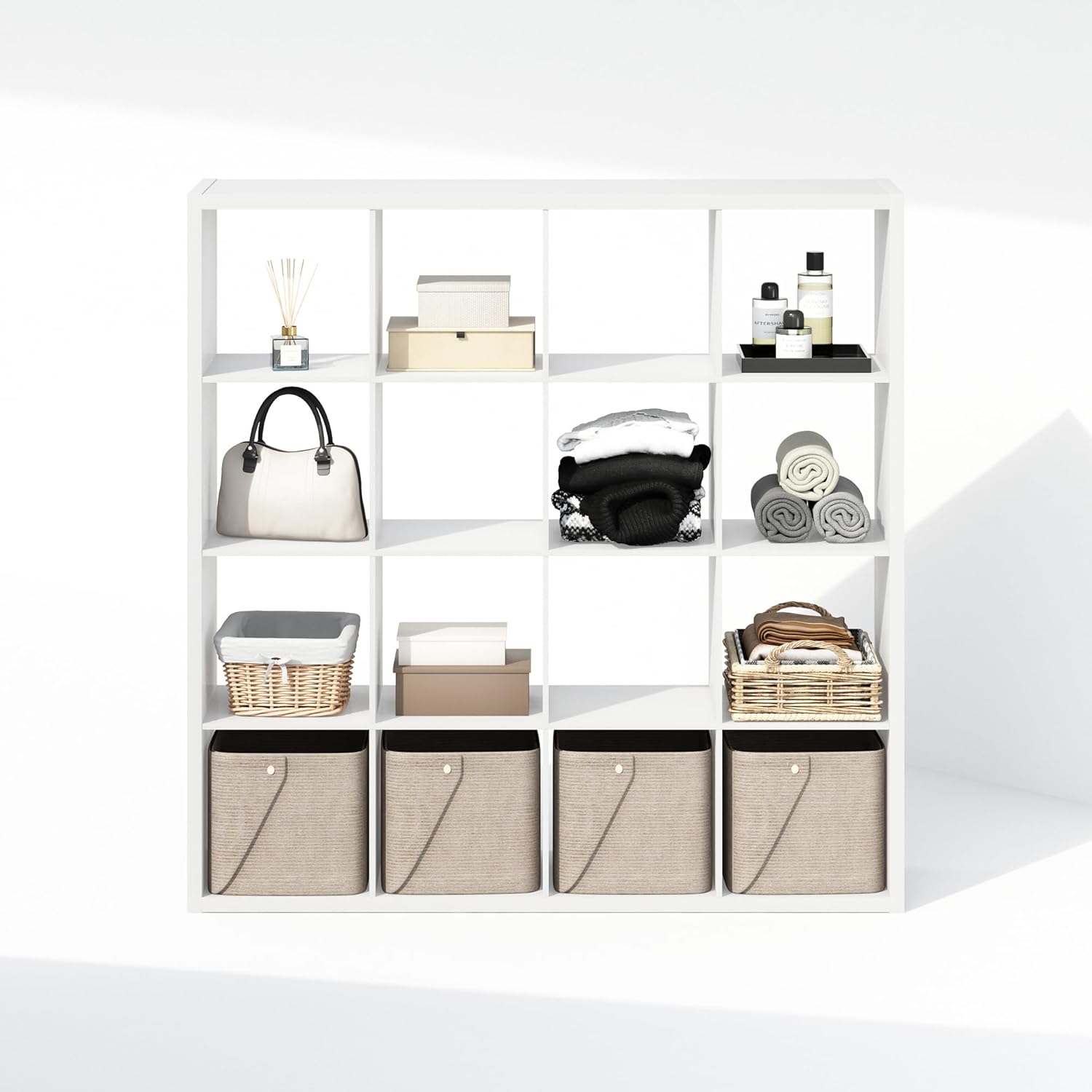 Furinno Cubic Closet Organizers and Storage, 16-Cube Closet Organizer, Open Shelf Closet Storage, Extra Thick Frame for Wardrobe, Bedroom, Living Room, White