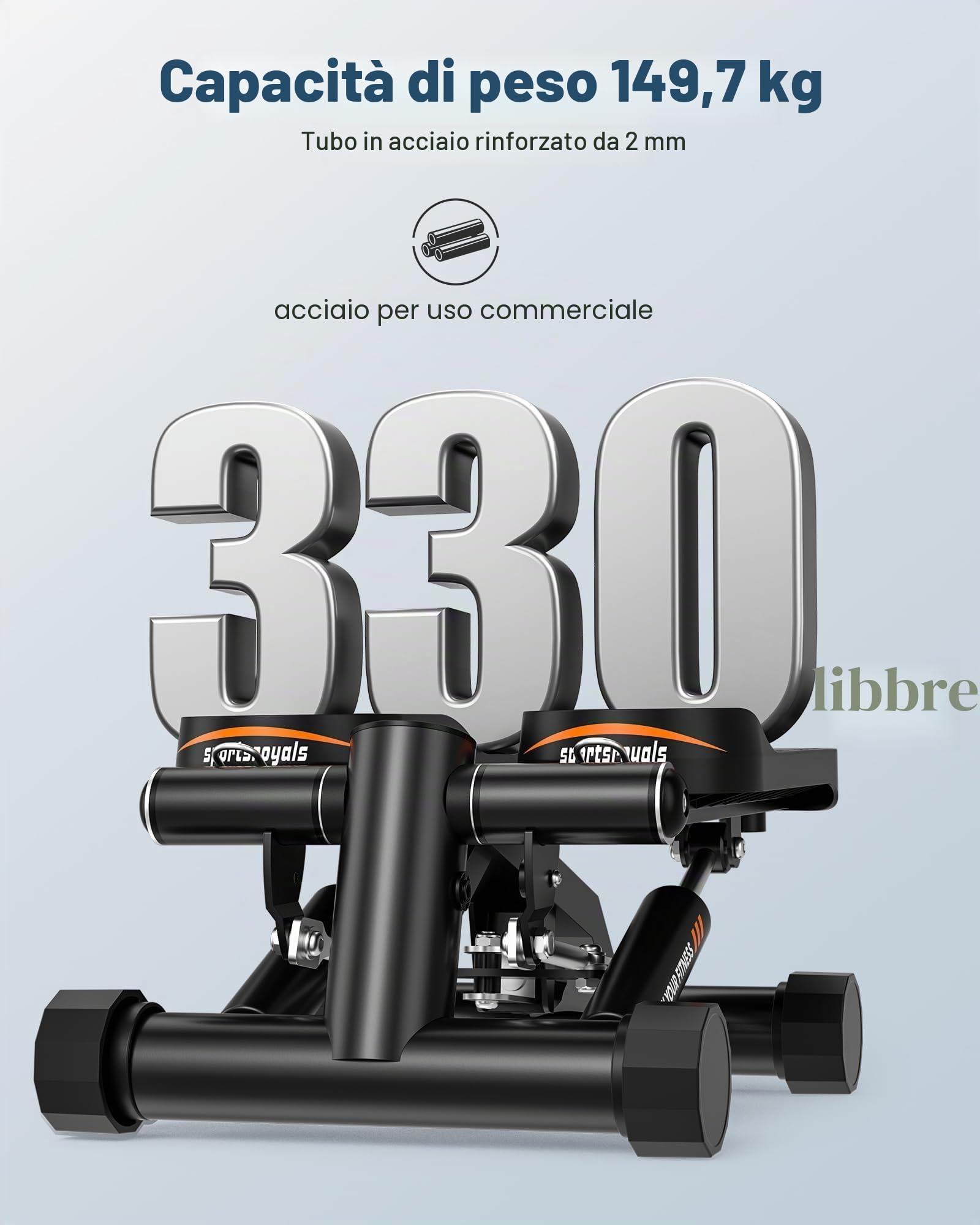 Sportsroyals Stepper Fitness 3in1 | Mini Stepper Fitness Casa con Bande di Resistenza + Monitor LCD, 150 kg