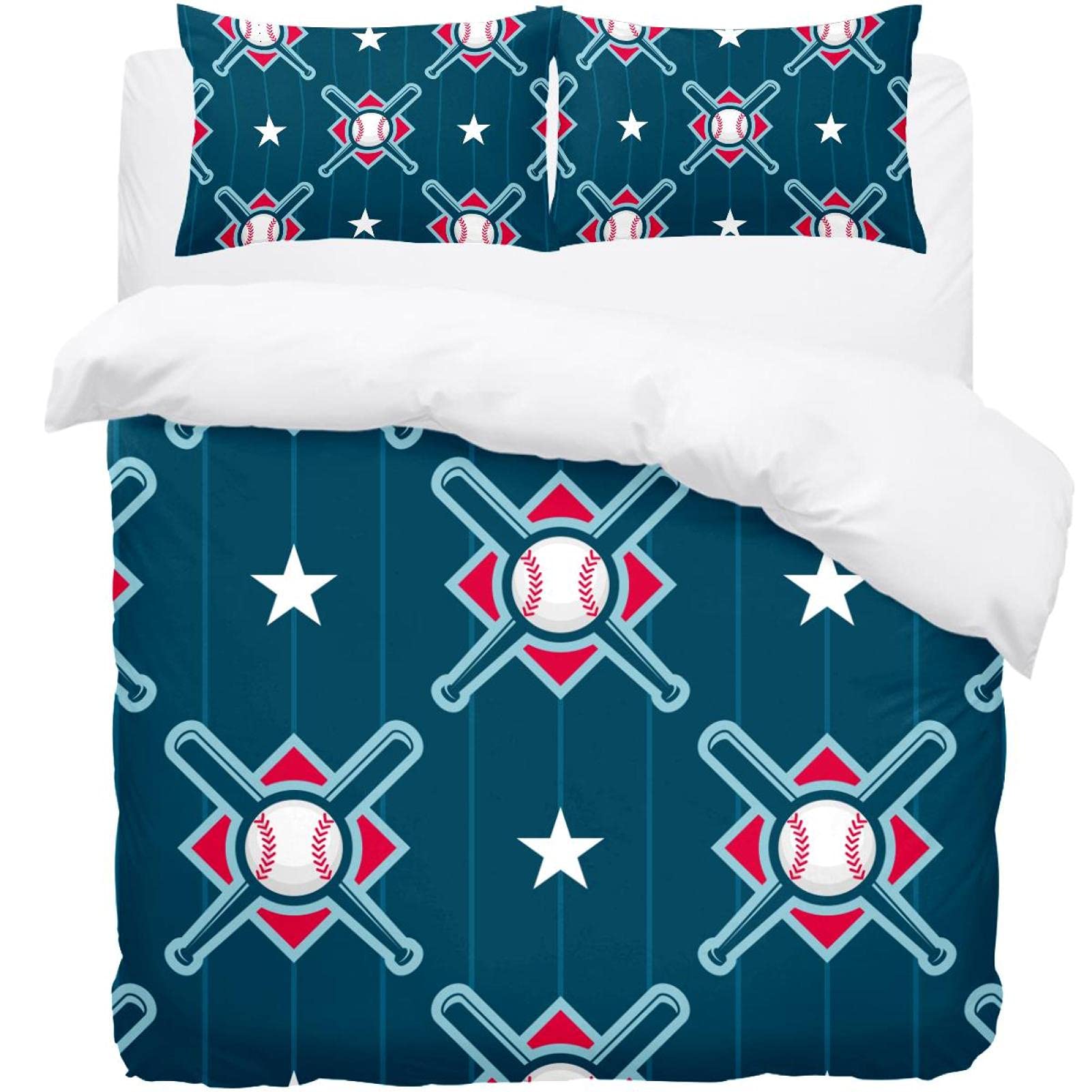 Parure de lit baseball étoilé avec housse de couette et 2 taies d'oreiller douces