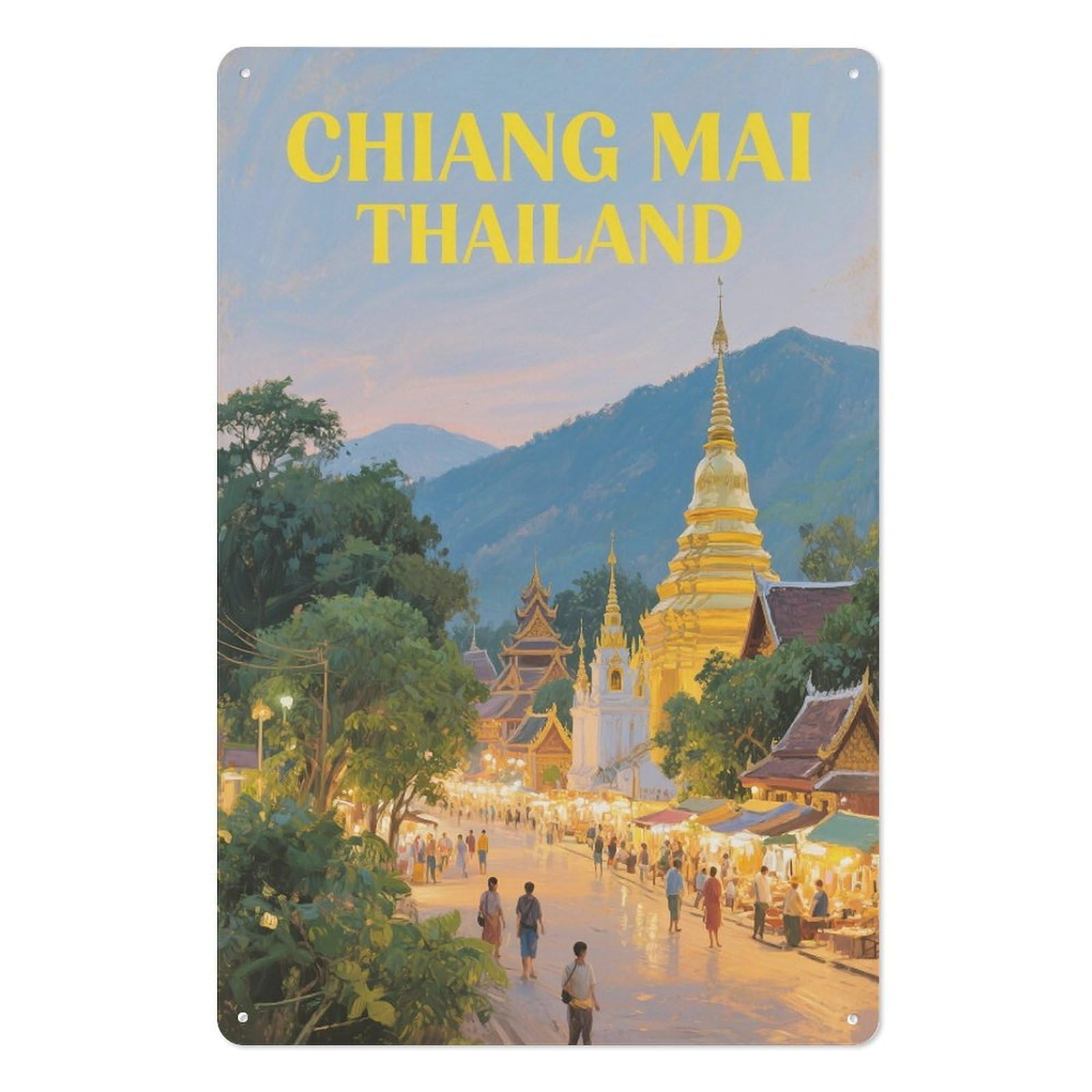 Chiang Mai Thailand Retro Design Tin Paintings Vintage Tin Sign 08x12inch(20x30cm) Wall Art for Home Office Bedroom Living Room Cafes Wall Decor