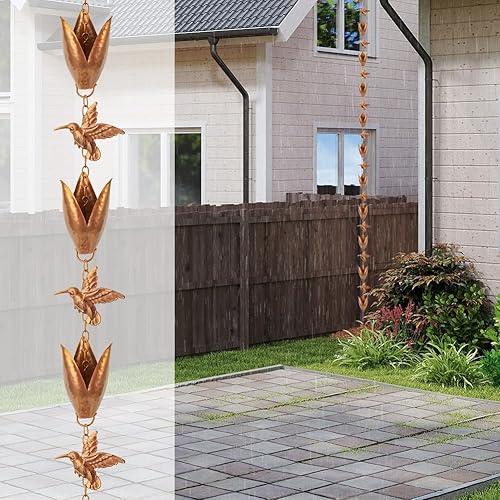 Miniatura 6 de Qipade Cadenas de lluvia negras para canalones, cadena ajustable para drenaje de aleros, Hierro