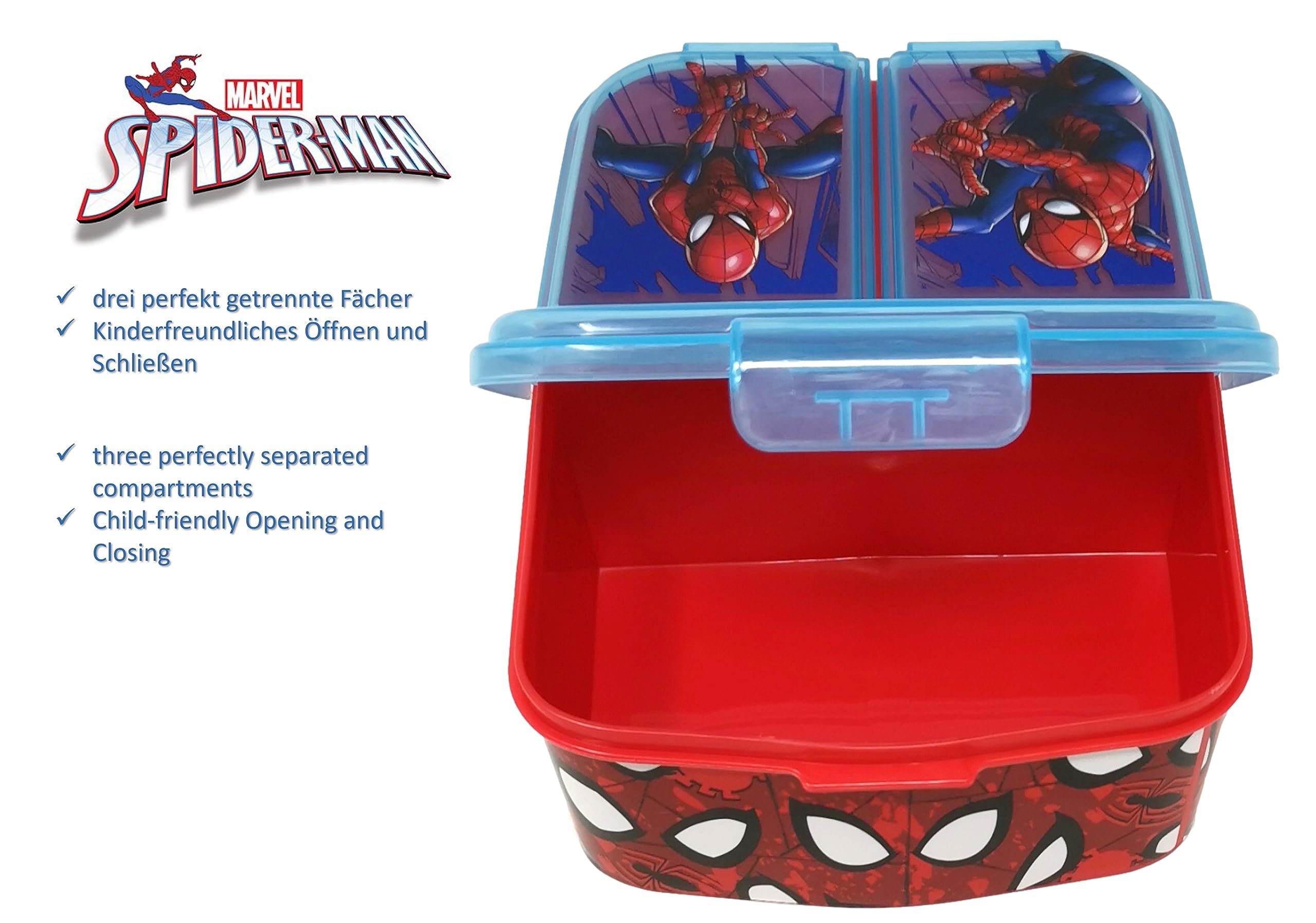 Theonoi Pojemnik na obiad dla dzieci, pojemnik na kanapki do przedszkola, śniadaniówka z tworzywa sztucznego z przegródkami, nie zawiera BPA (Spiderman AU)