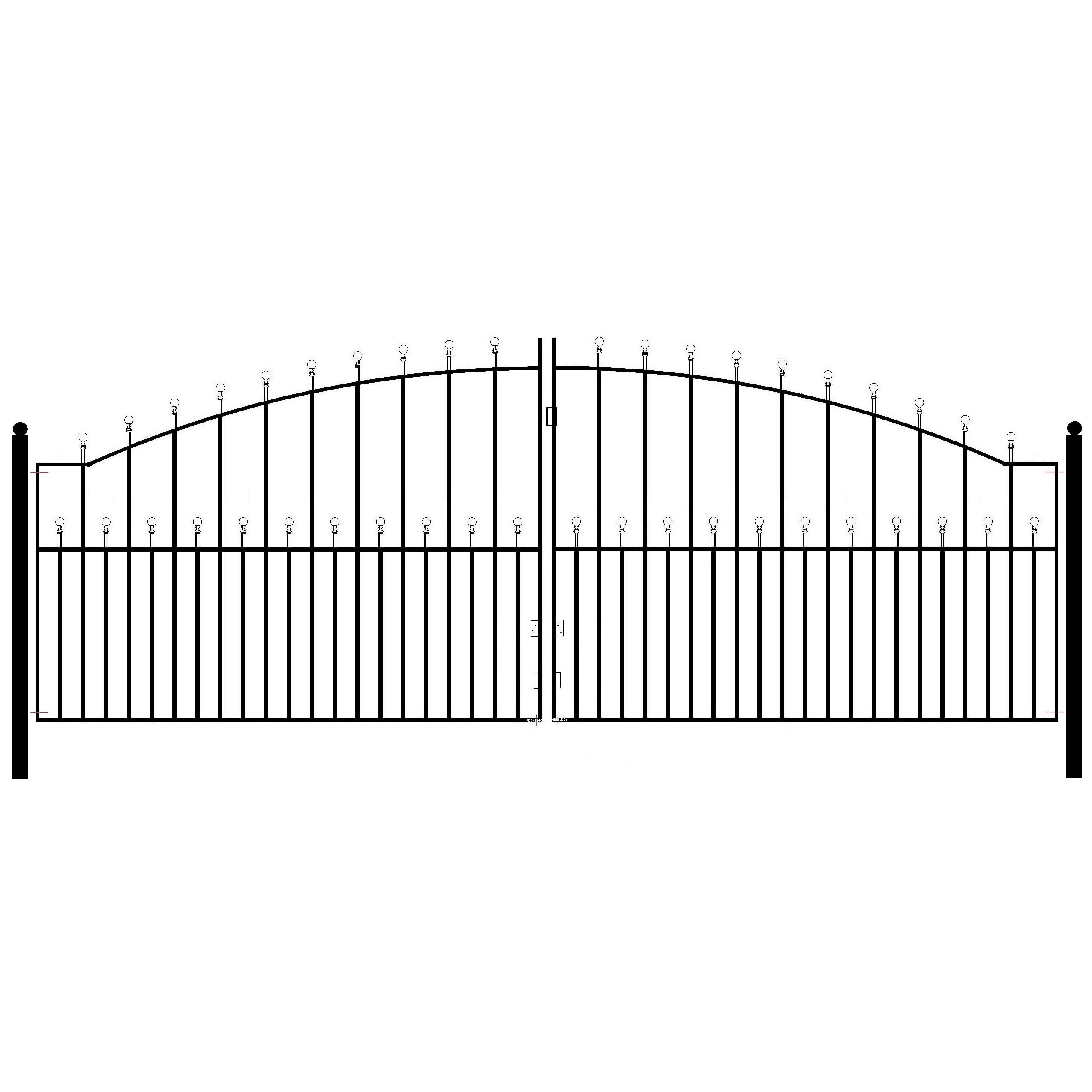 Manor Ball Top Metal Arched Driveway Gates Galvanised Wrought Iron Dual Swing Gate (3353mm (11ft) Gap x 1220mm High MAZP22)