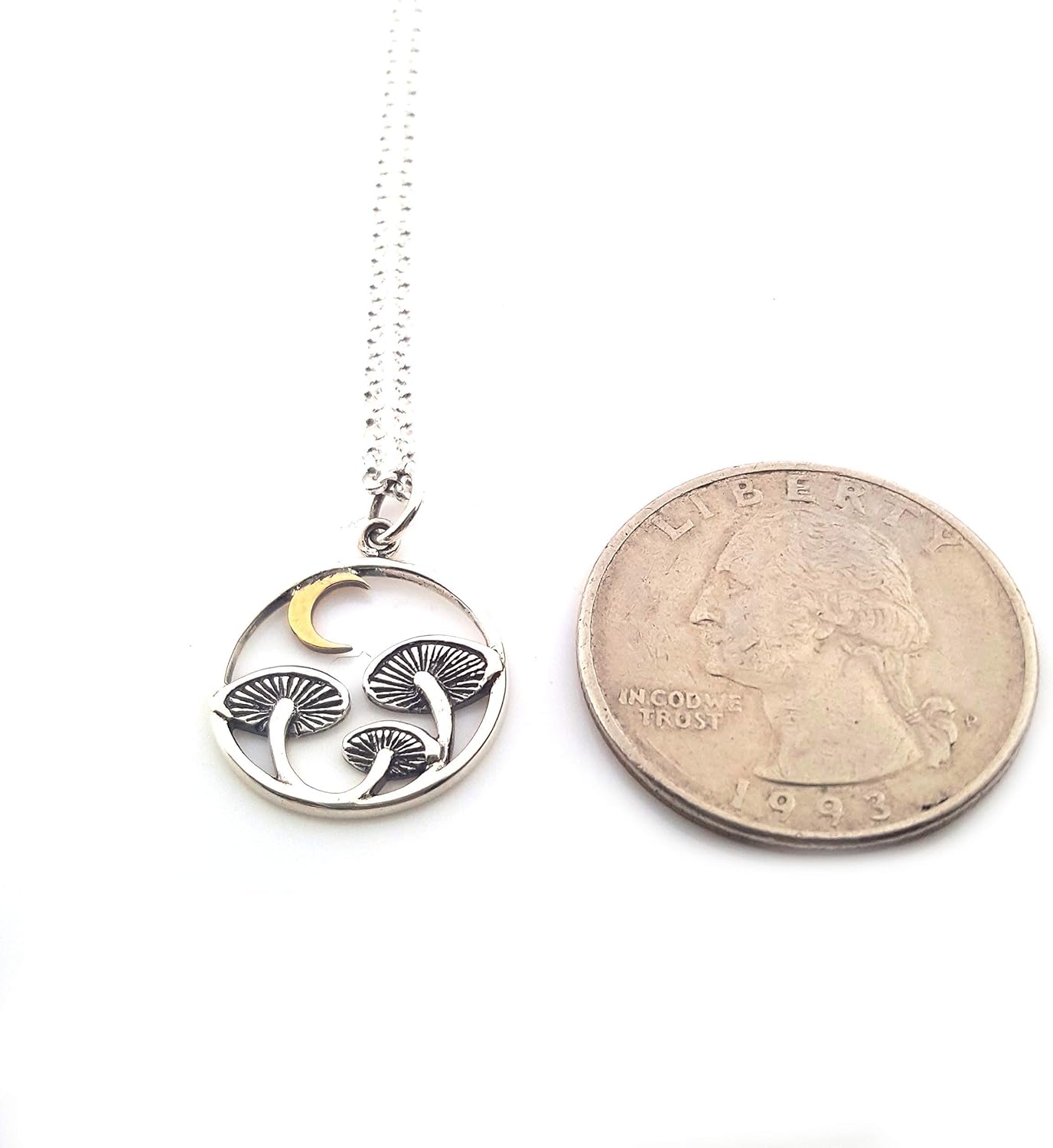 Mushroom & Moon Necklace – Sterling Silver with Bronze Moon Charm – Woodland Jewelry Gift for Her - Image 4