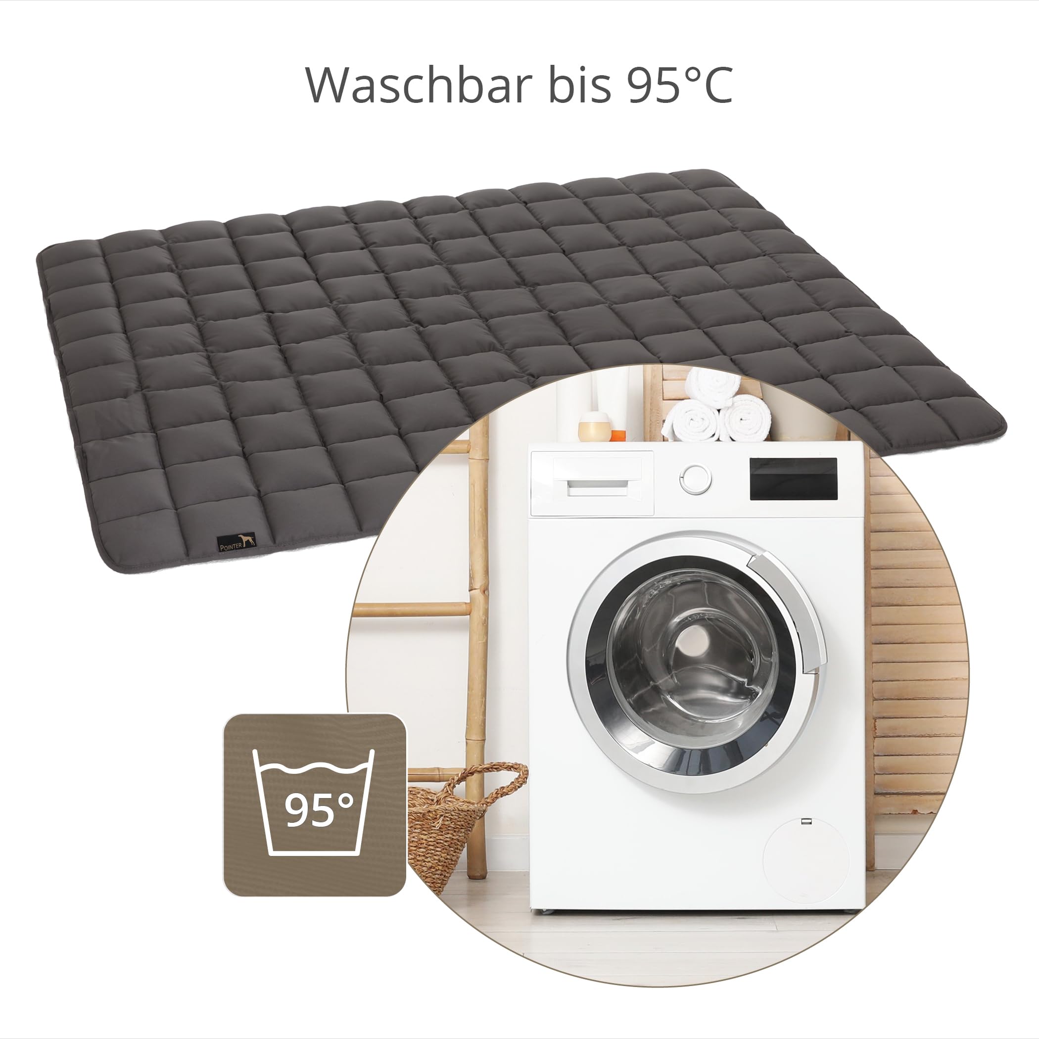 Pointer | Hundedecke 130 x 110 cm, Gepolstert & Strapazierfähig - Hundematte Waschbar bis 95°C, Liegedecke für Boden oder Sofaschutz - Outdoor geeignet (XL - 130x110 cm, Grau)