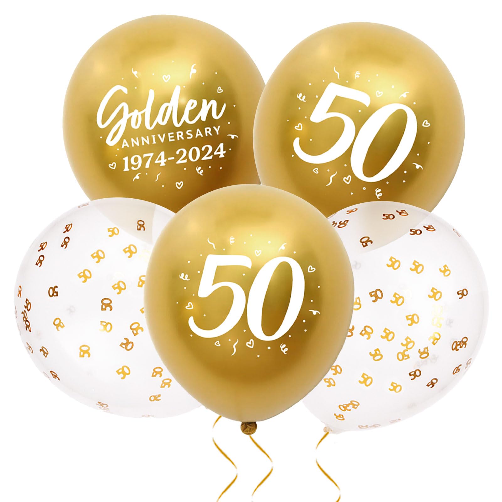 BETESSIN Decoración Bodas de Oro, 24pcs Globos Dorados de 50 Aniversario de Boda, Globos Bodas de Oro, Decoración Globos para Aniversario de 50 Años