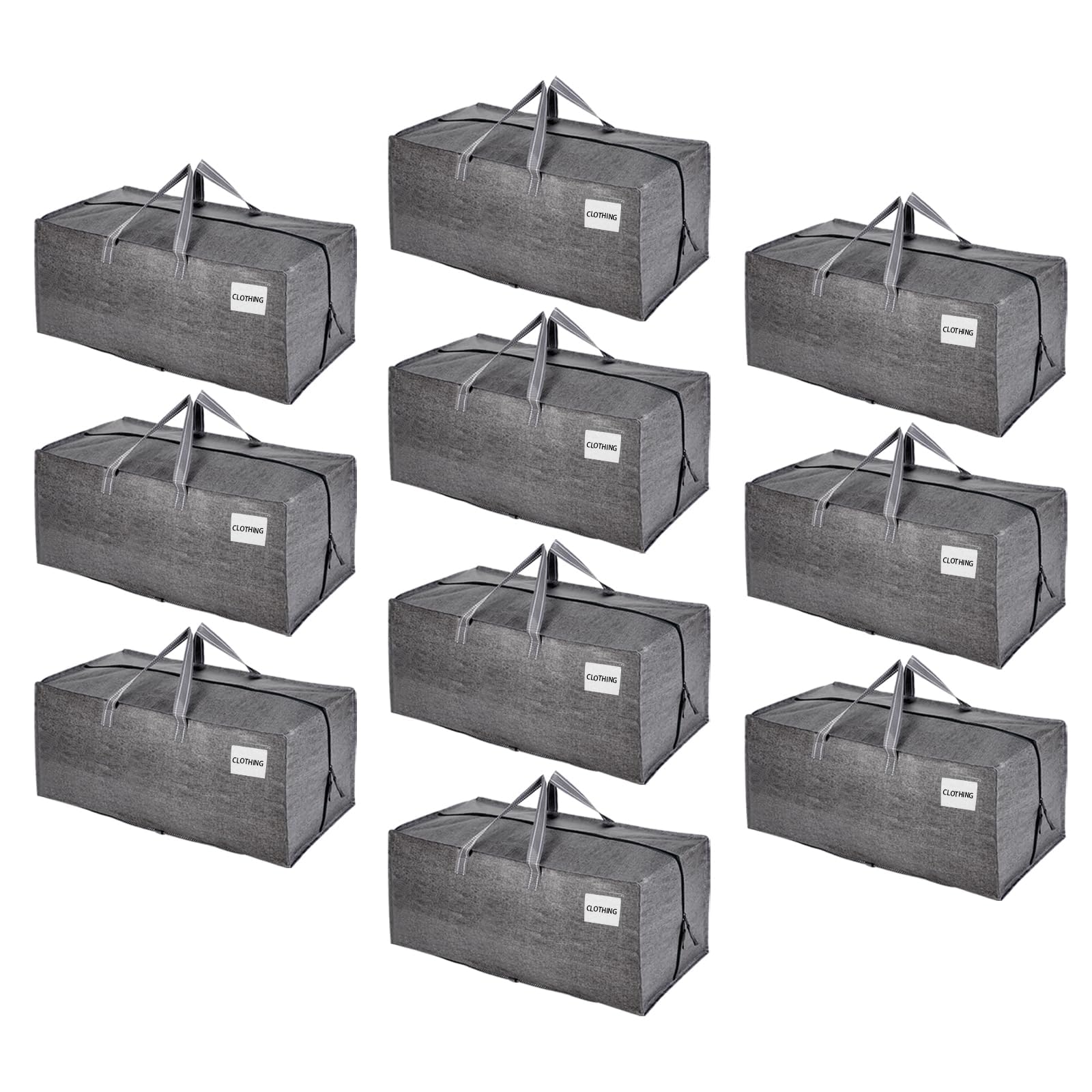 VENO 10 Pack Moving Bags w/Backpack Straps, Heavy Duty, Moving Boxes Alternative, Packing Supplies, Large Storage Totes for Dorm Room Essentials with Zipper for Clothes (Gray, 10 Pack)