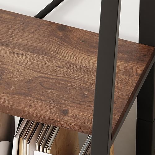 Miniatura 12 de BON AUGURE Estantería de escalera de 4 niveles, estantes inclinados de madera para sala de estar, dormitorio, estantería de oficina en casa (roble