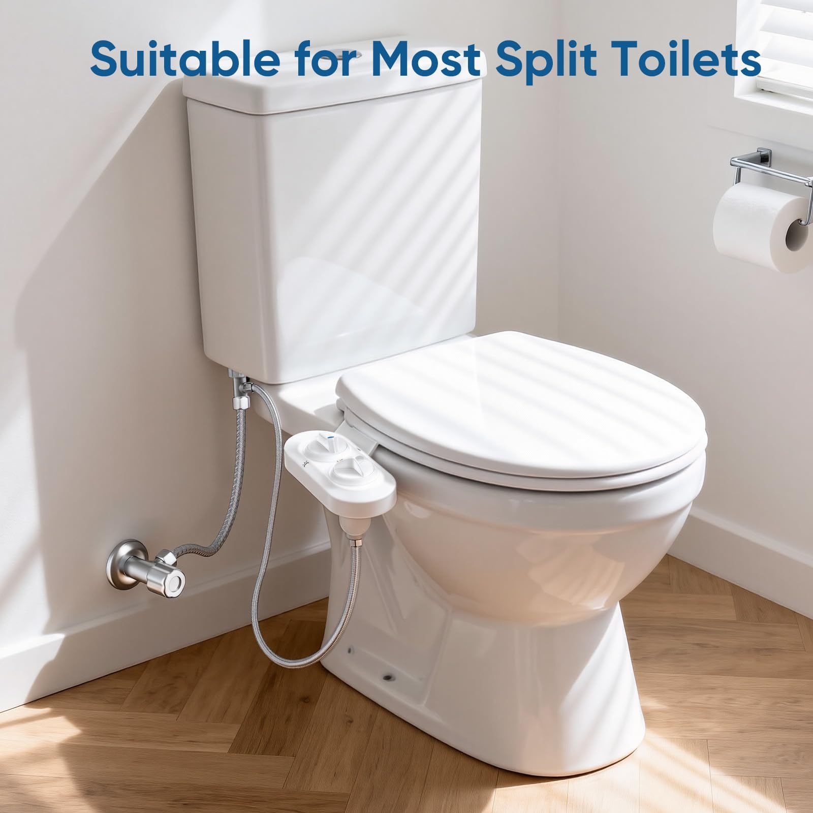 Ultra-Slim Bidet Attachment for Toilet,Retractable Dual Nozzles(Frontal & Rear Wash),Filtered | Non-Electric,Adjustable Fresh Cold Water Pressure, Stainless Steel Inlet(White)