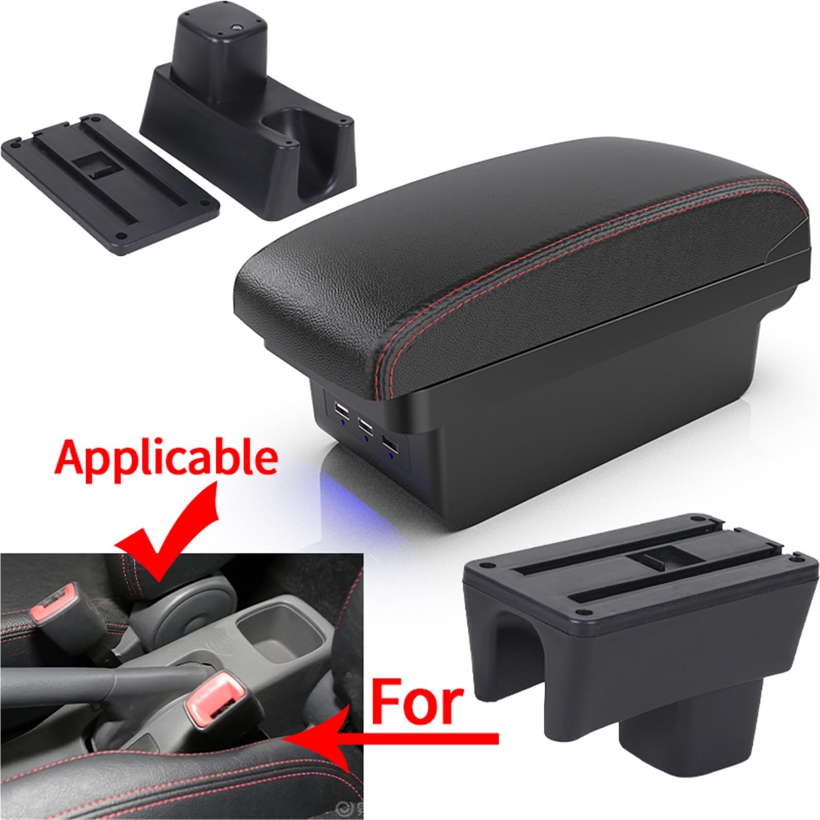 Armsteun Richter Bush Pasuje do Suzuki Swift Podłokietnik Box Akcesoria do podłokietników samochodowych Szczegóły wnętrza Schowek Części do modernizacji 2005-2023(B2 Black line 3 USB)