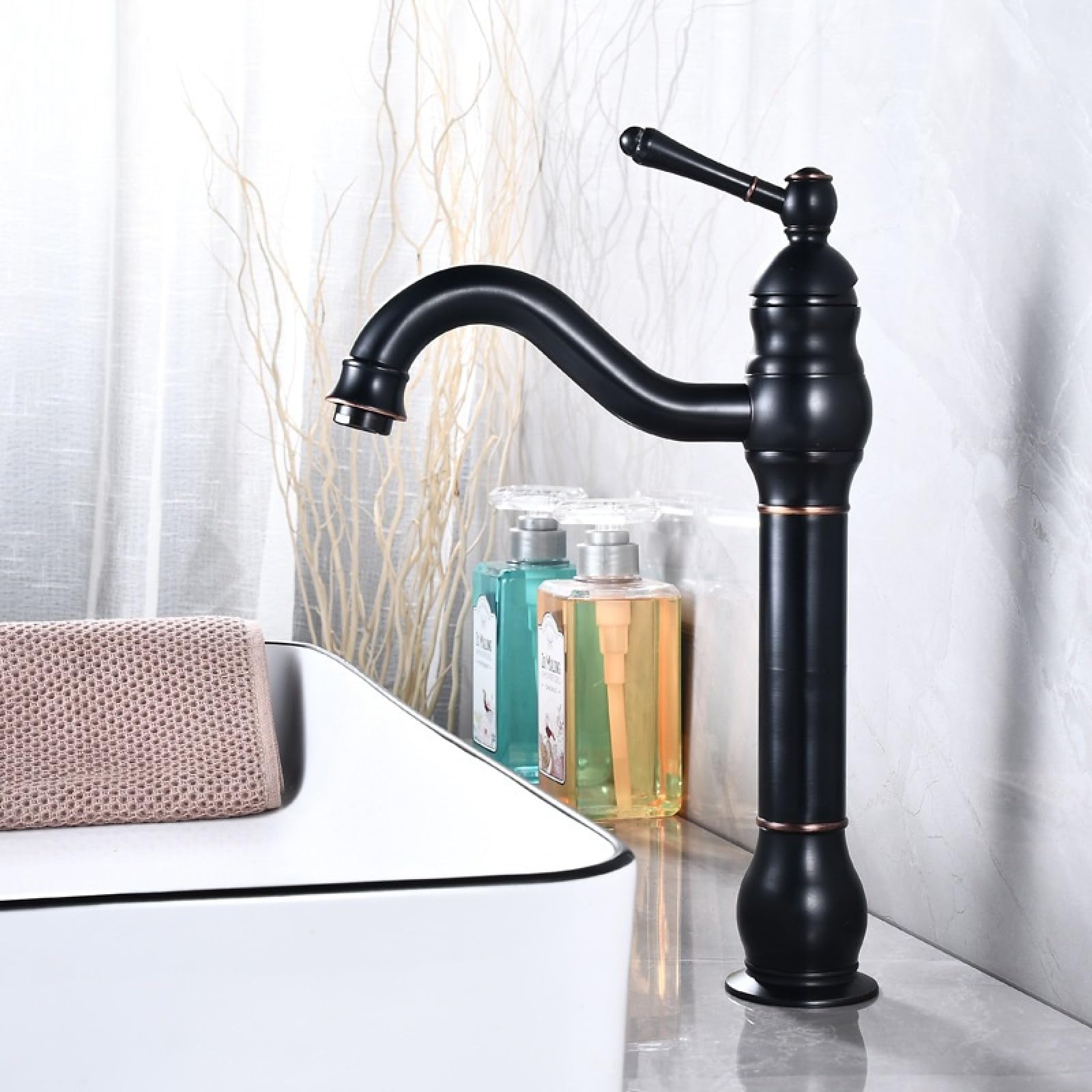 Fanjubei Black And Ancient Kitchen, Bathroom, Brass, Hot And Cold Faucets, Black And Antique Style