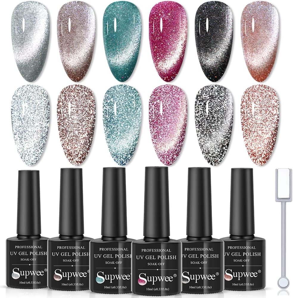 Reflective Glitter Cat Eye Gel Nail Polish Sparkling Diamond Gel Polish Shiny Gels Polish Set Magnetic Nail Polish Varnish