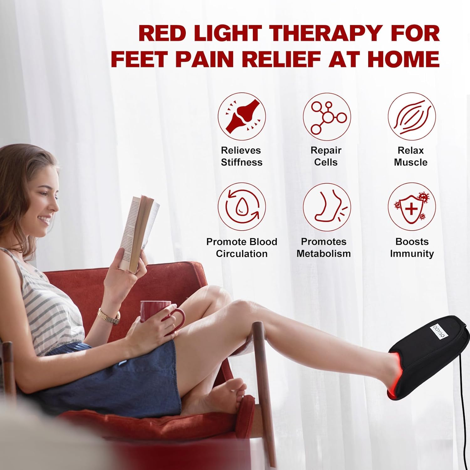 Red Light Therapy for Feet Pain Relief Near Infrared Light Therapy Foot Slippers Toes Pad Recovery Devices with 660nm＆880nm Wavelengths Treatment Shoes for Instep