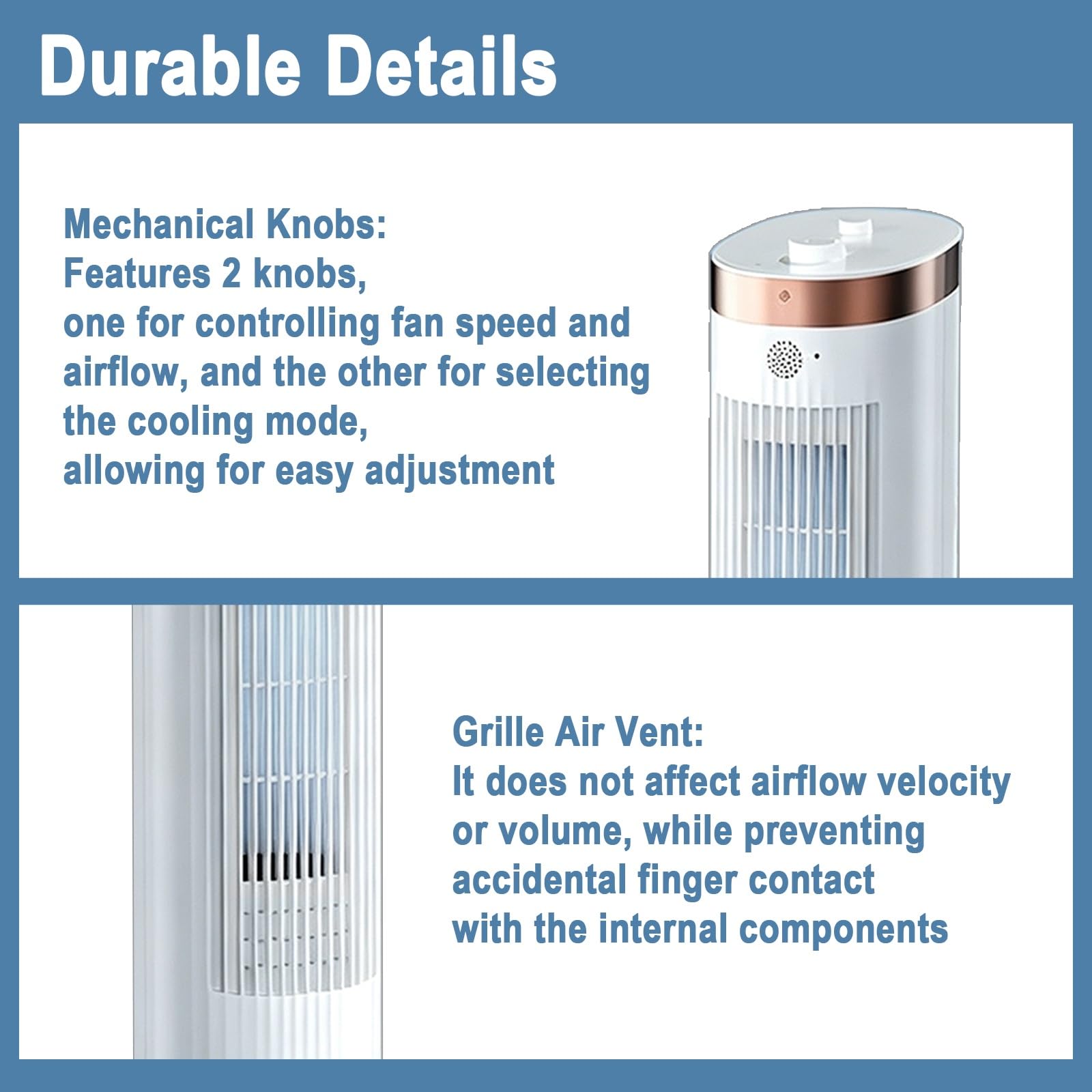 Ventiladores de Torre, 60W Ventilador Columna Refrigerante, Oscilación 70° | Ventilador de Pie Torre, Altura 106cm, 3 Velocidades, Enfriamiento con Cristales de Hielo, para Dormitorio