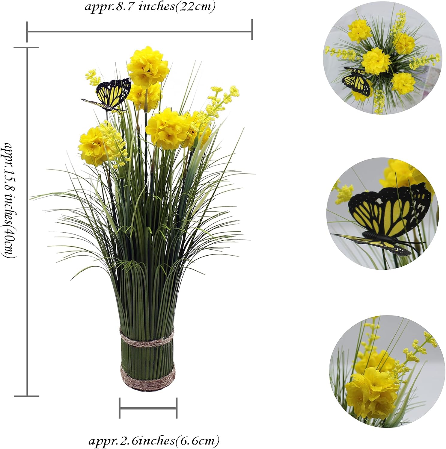 HASWITDA Artificial Faux Floral Grass Bouquet Small Fake Flower Plant Arrangements Free Standing Table Centrepiece Decoration Outdoor Garden Indoor Home Office Hotel Party Wedding Ornament Yellow - Image 3
