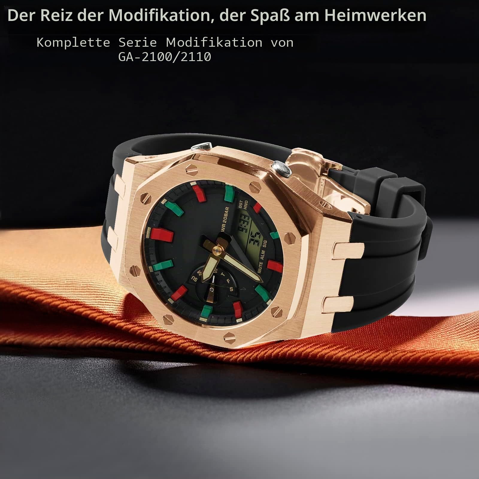 GA2100 Uhrengehäuse aus Edelstahl mit Metallband und Gummiband – kompatibel mit GA-2100/GA-2110/GA-B2100 Serie – Ersatzteil