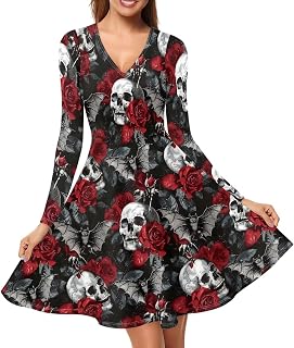 Womens V Neck Dress Summer Fall Elegant Long Sleeve Flowy Dress