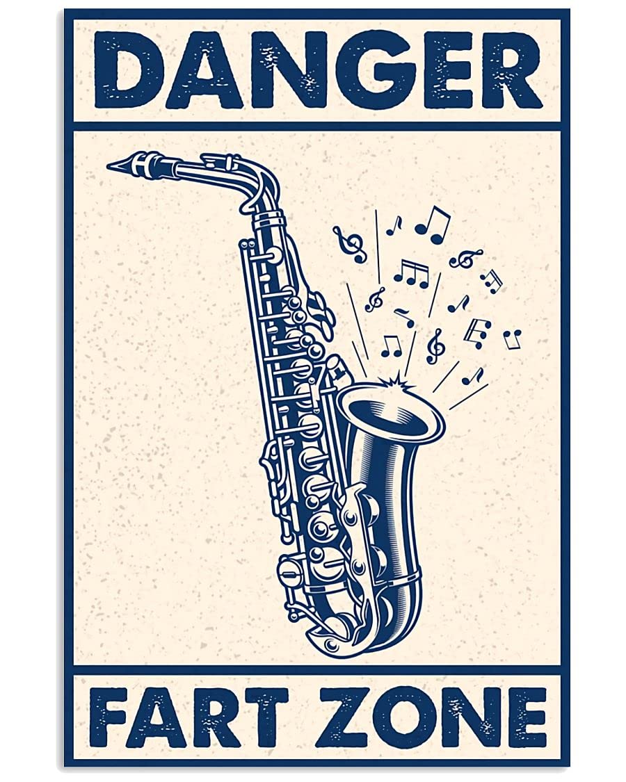 TFZQm Saxophone Metal Sign Danger Fart Zone Posters Fun Music Studio Decor Plaque Musician Home Room Club Art Wall Decoration 8x12 Inches