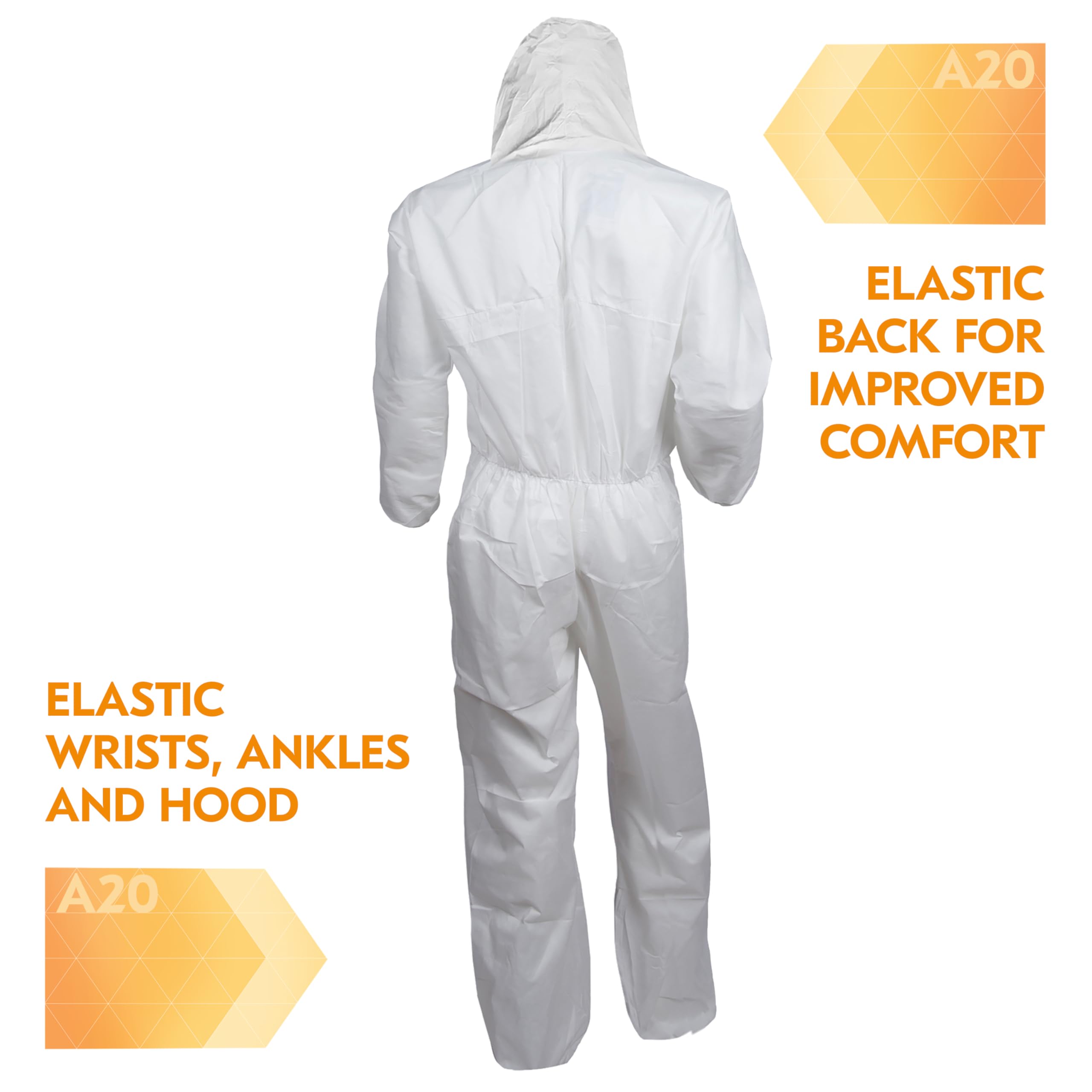 Kleenguard A20 transpirable de partículas protección con capucha traje de trabajo ((41169), diseño de reflejo, cremallera frontal, elástica muñecas y tobillos, color blanco, XL, comodidad unidades 1 par