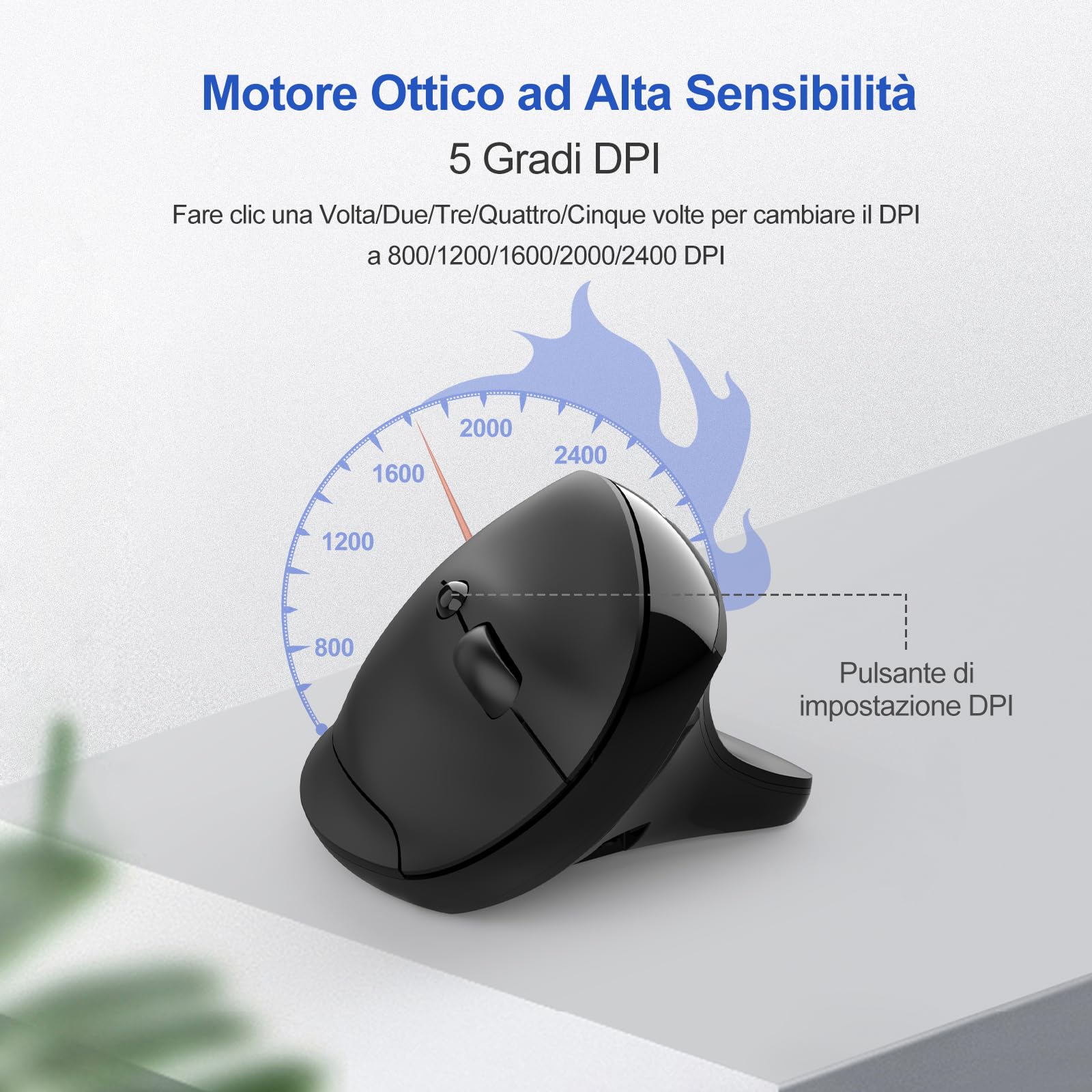 TECKNET Mouse Verticale Ricaricabile,Mouse Ergonomico Wireless 2400 DPI, 6 Pulsanti con 5 Funzioni Regolabili DPI per Computer, Laptop, Mac