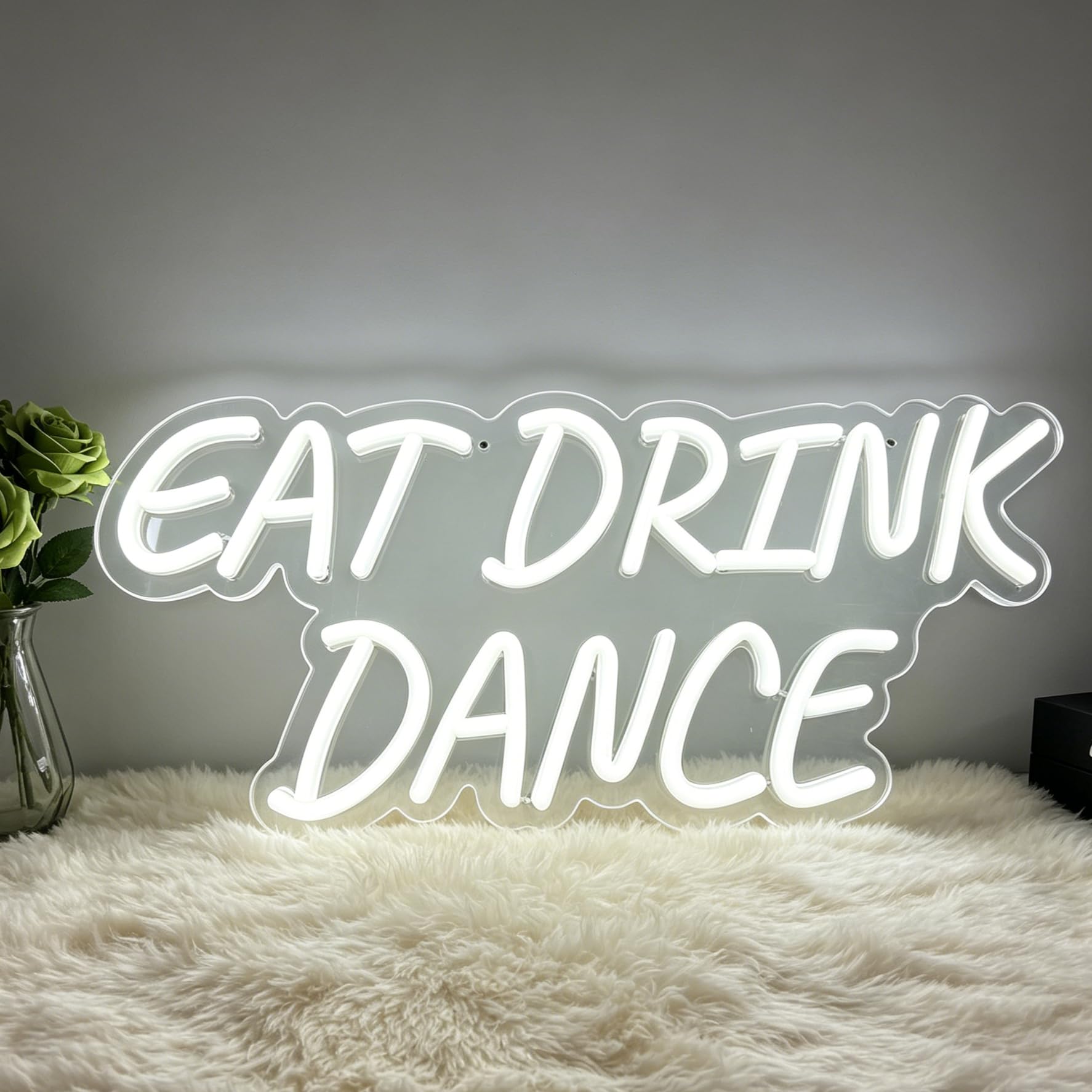 Eat Drink Dance Neon Sign, USB Powered Decorative Neon Light for Party Bar Restaurant Home Living Room Wall Table Celebration Lifestyle Theme Decor 16.1 x 7.5 In