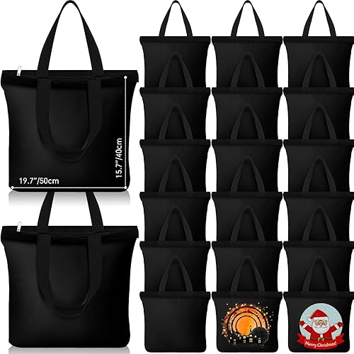 Miniatura 11 de Silkfly 20 Bolsas de Lona a Granel de 16.5x13.4'' Bolsas de Lona de Algodón en Blanco con Asas y Cremallera Reutilizables Lisas para Comestibles