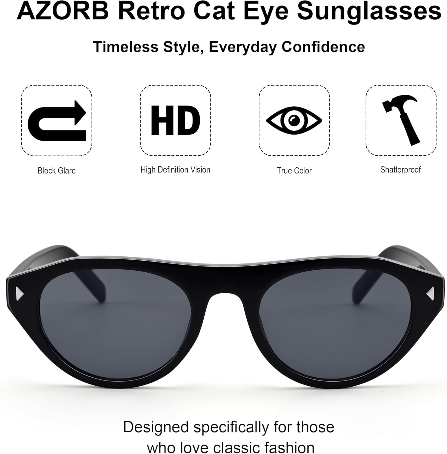 AZorb Retro Oval Sunglasses for Women Men, Small Narrow Vintage Flat Top Cateye Sun Glasses UV400 Protection - Image 3