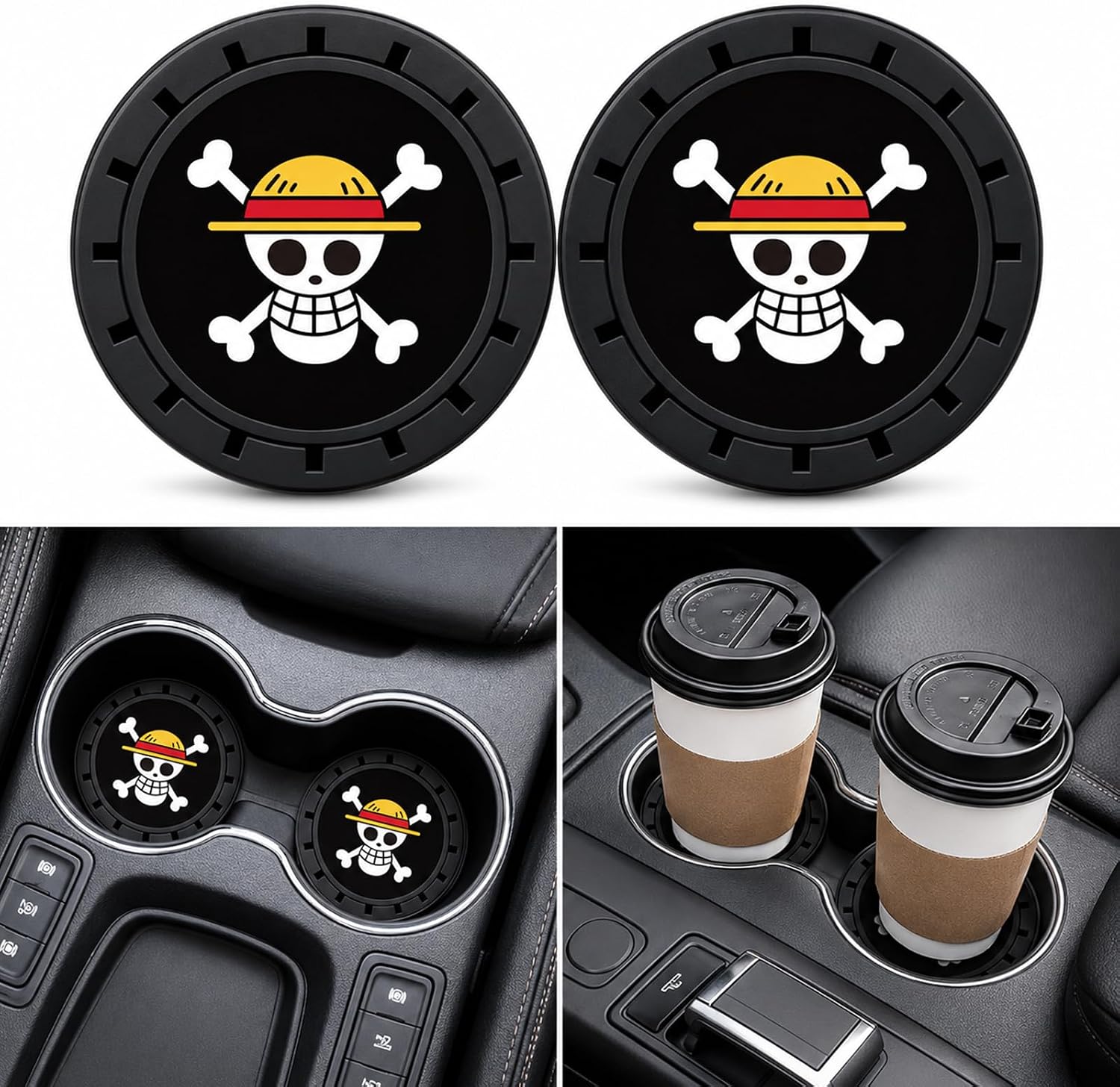 Car Cup Coaster, Universal Auto Non-Slip Cup Holder Embedded in Ornaments Silicone Coaster, Cup Mats for Car Interior Accessories, Anti-Spill Coaster Insert,Black