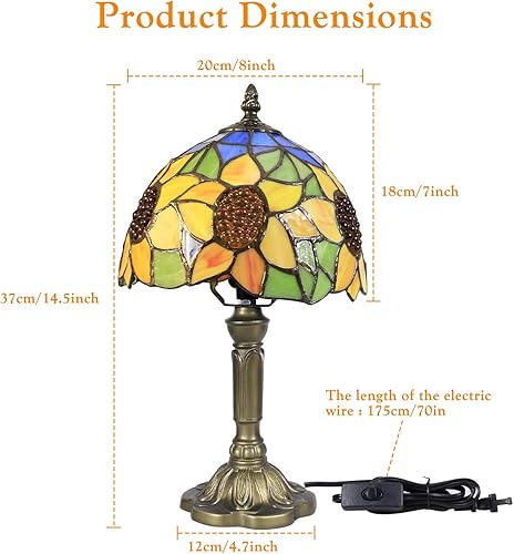 Miniatura 6 de Tiffany - Lámpara de mesa de girasol, lámpara pequeña Tiffany de 8 pulgadas para sala de estar, dormitorio, mesita de noche, lámpara vintage para