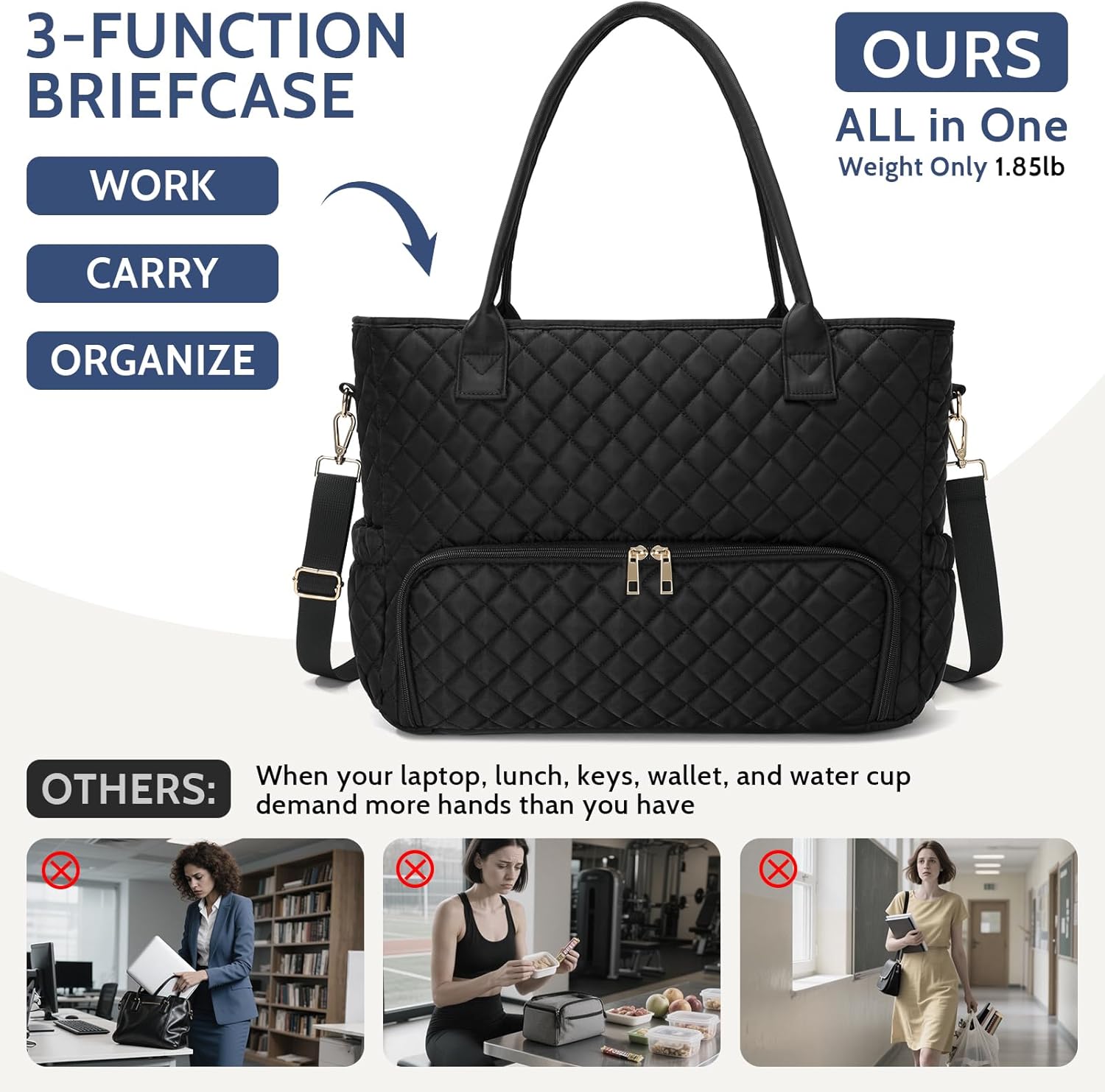2-in-1 Lunch & Laptop Tote Bag 15.6" Work Bags for Women Polyester Casual Teacher Nurse Bag Laptop Briefcase - Image 8