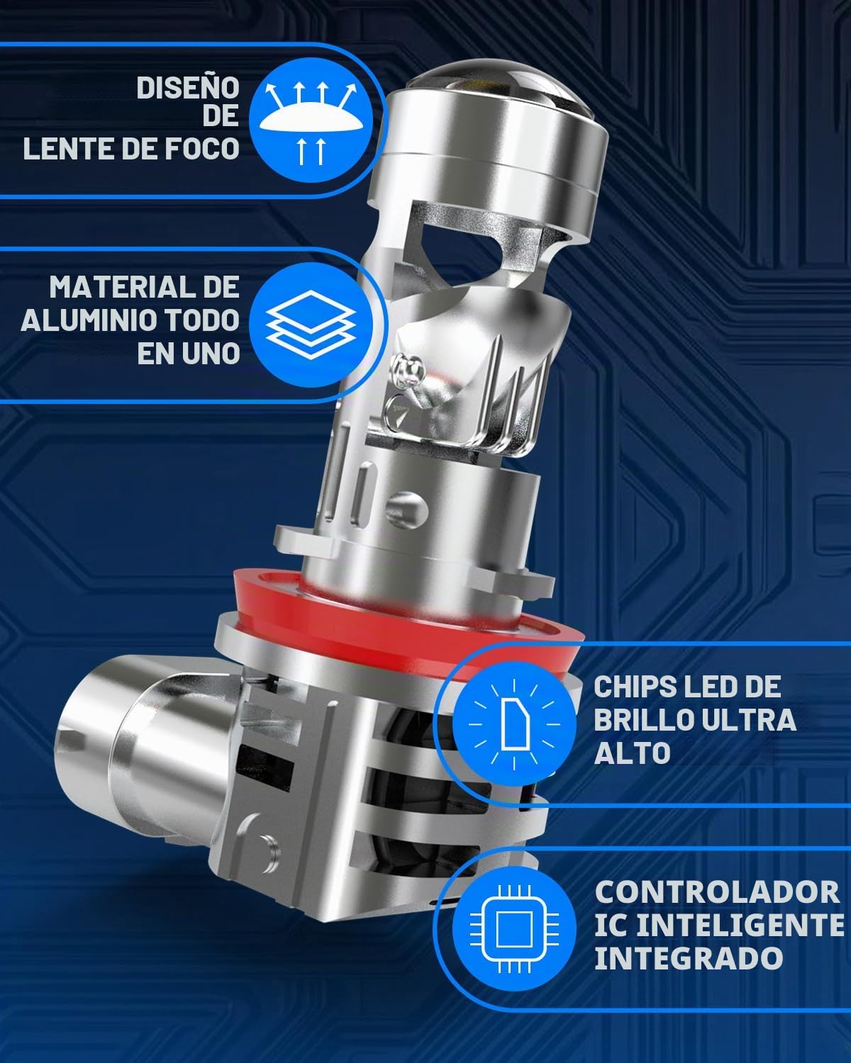 KATUR Bombillas H11 LED 30000LM, 800% Brillo 6000K Blanco Xenón Tamaño Mini 1:1 Enchufar y Listo Bombillas LED H8 H9 con Lente de Proyector, Paquete de 2