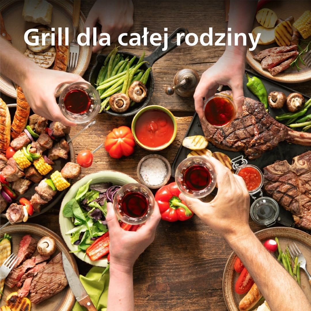 Philips Grill Stołowy Serii 5000 – Duża powierzchnia, Dwustronne płyty, 2 strefy grzewcze, Regulowana temperatura, 2400W, Nieprzywierająca powłoka, Możliwość mycia w zmywarce (HD6222/95)