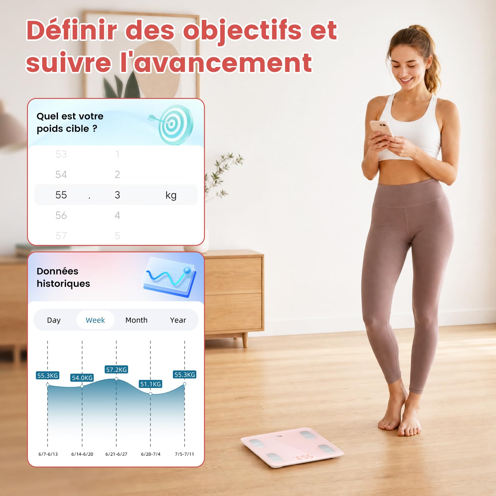 himaly Pèse Personne Impédancemètre, Balance Pèse Personne Connecté Bluetooth-compatible, Balance Salle de Bains Multi-Utilisateurs avec 14 Données Corporelles