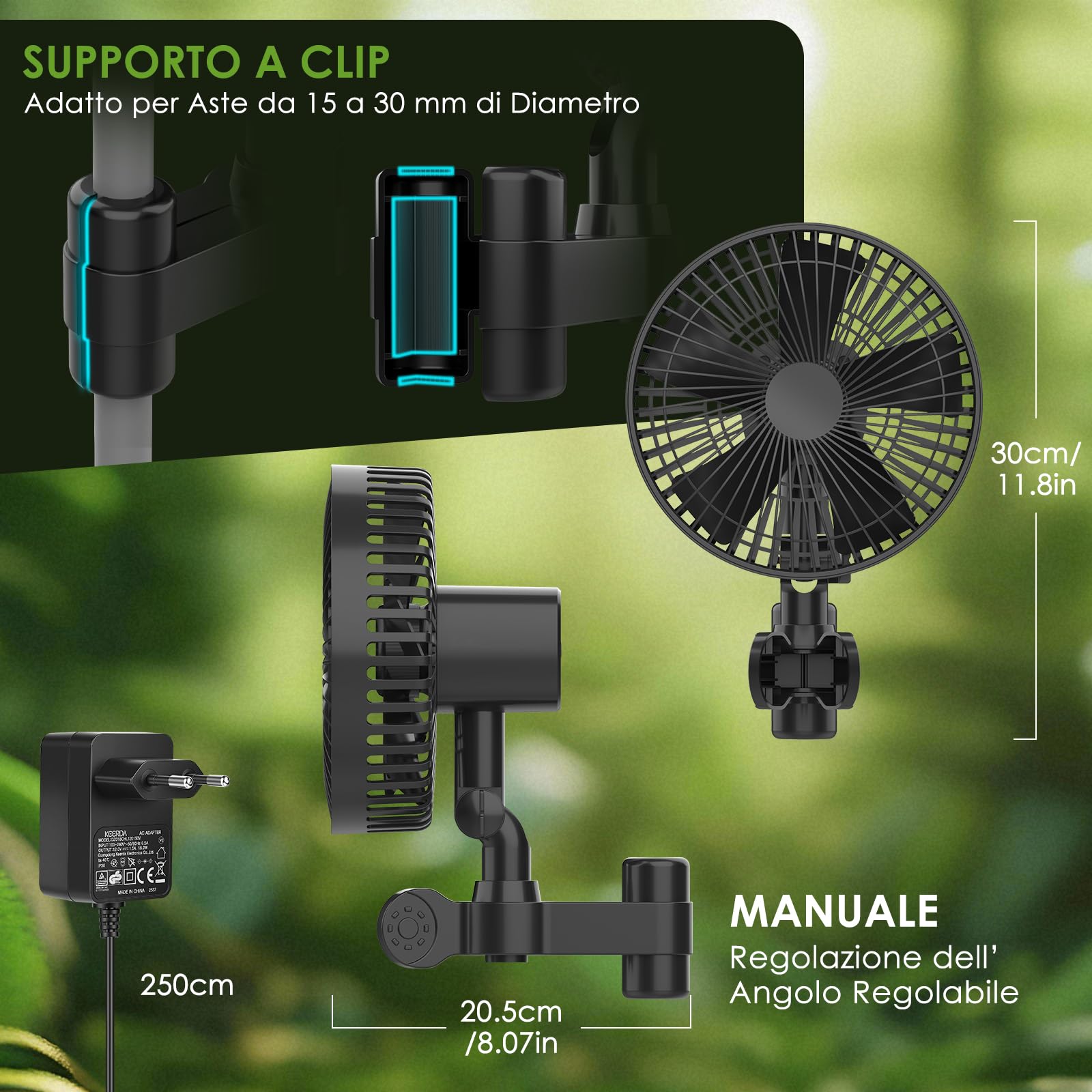 Dreamhigh Grow Ventilatore con Clip, Potente Ventilatore Oscillante a 3 Velocità, Silenzioso e Compatto per Growbox, Ventilatore per la Crescita delle Piante