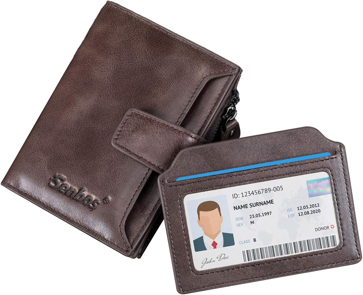 Senbos Mens Wallet Brown Genuine Cowhide RFID Blocking Soft Leather Wallet for Valentine's Day Father's Day