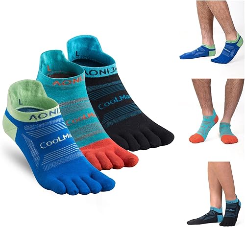 AONIJIE COOLMAX - 3 pares de calcetines para correr para mujeres y hombres COOLMAX transpirables de cinco dedos