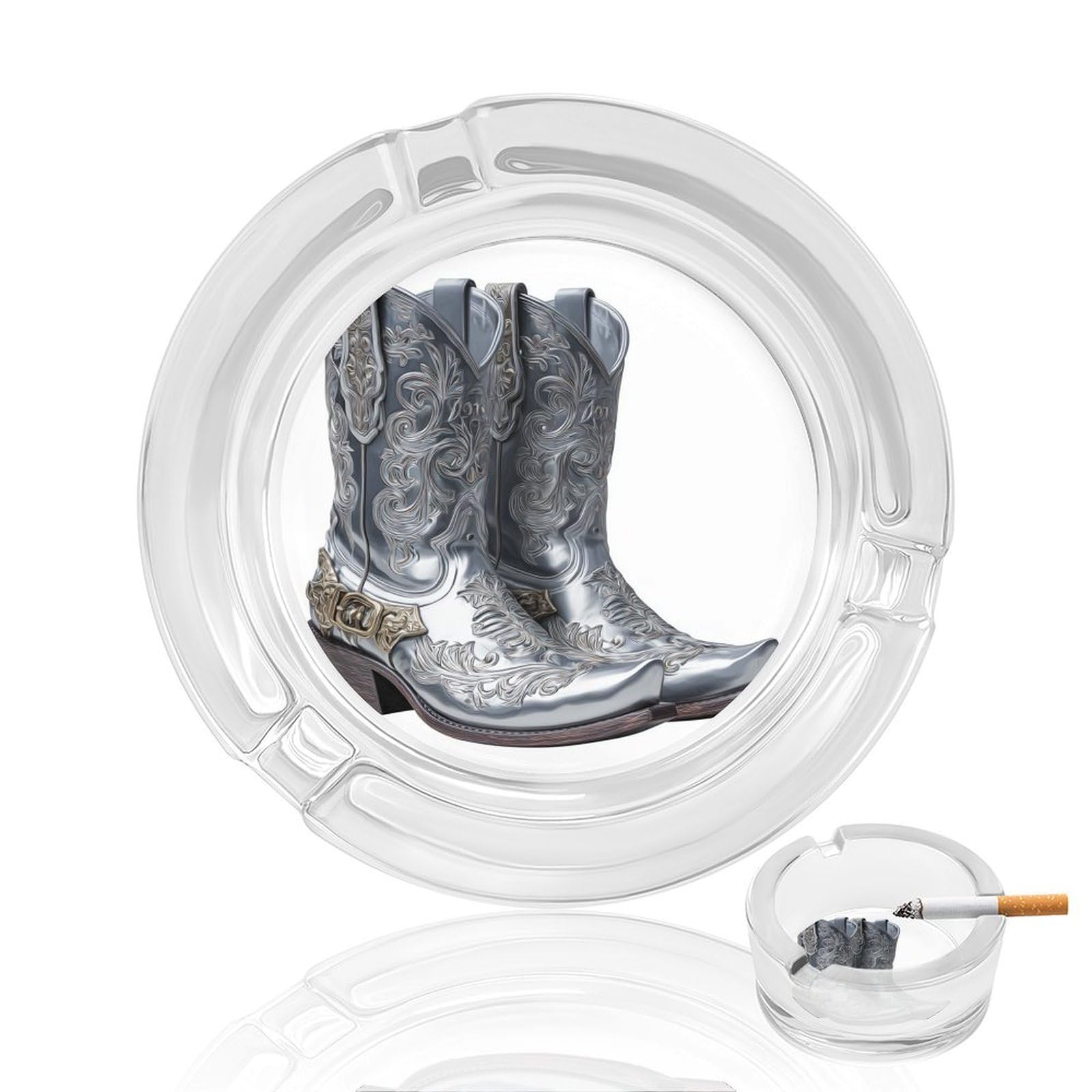 Silver Mexican Cowboy Boots Glass Ashtray for Cigarettes Portable Decorative Ash Trays for Home Office Decor