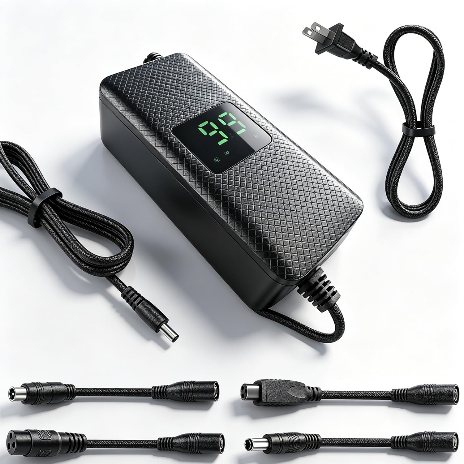SGS Certified 42V 2A Replacement Electric Scooter Charger with LED Charging Display, Hoverboard Charger with 5 Plugs for 36V Lithium Battery, Compatible with Razor/Voyage/Jetson/gotrax/ninebot