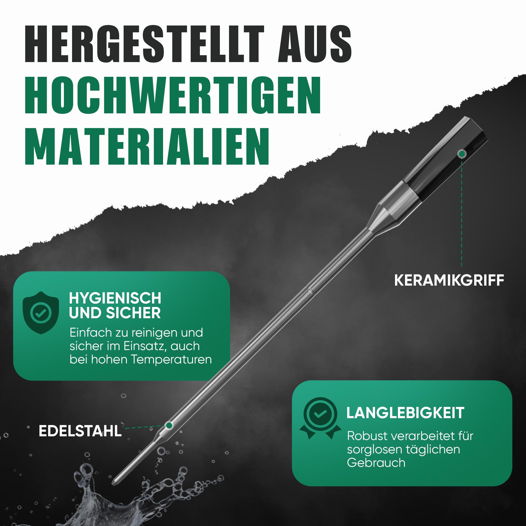Fleischthermometer kabellos [inkl. App], Grillthermometer, intelligentes Bratenthermometer für Küche und Grill, hohe Reichweite, hitzebeständig bis 300°C, Thermometer Kochen, Küchenthermometer