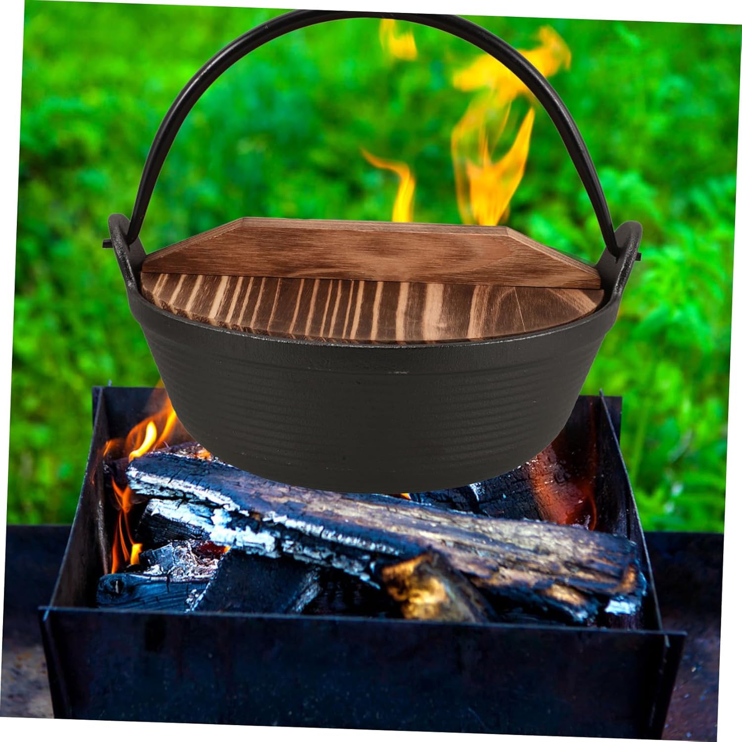 1set Cast Iron Camping Cookware with Lid Japanese Style Outdoor Cooking Pot for Family Meals Hanging Design Versatile Iron Cooking Pot for Camping and Home Use