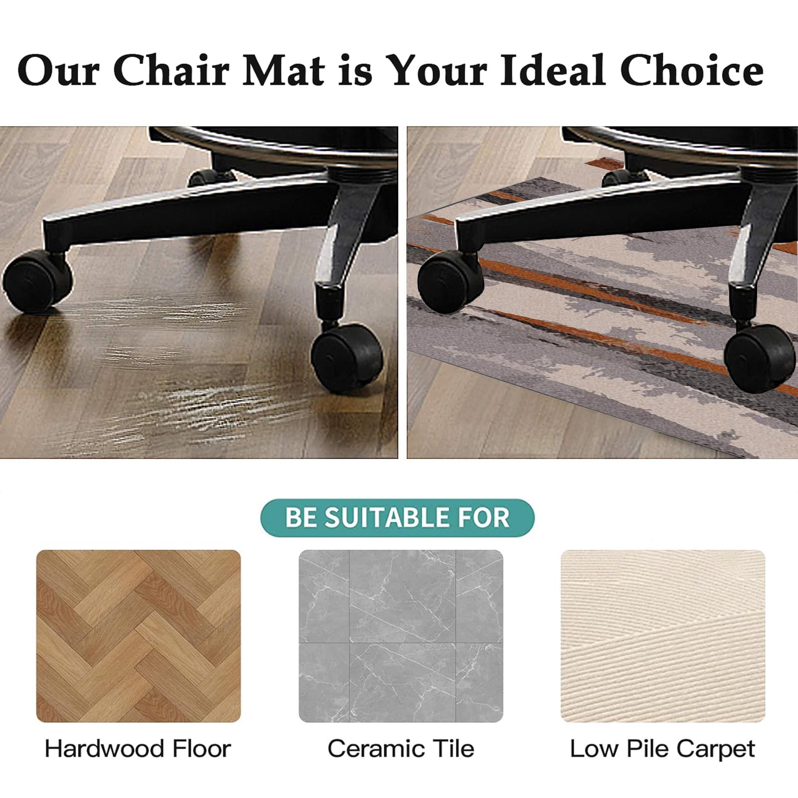 EYKWKB 140 x 160 cm Heavy Duty Office Chair Mat for Hard Floors, Color-7 - Image 4