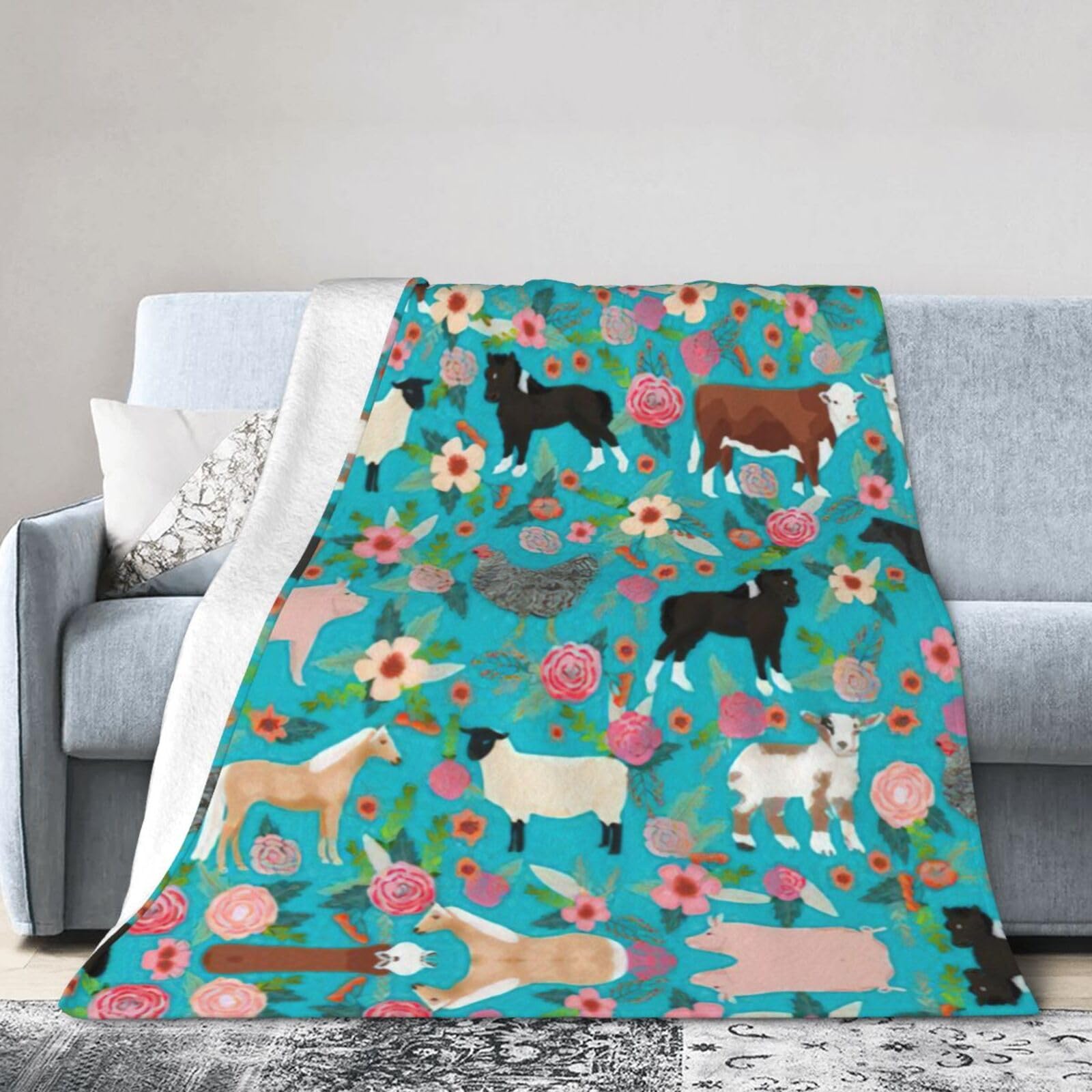 Uusnwaa Soft Cosy Fleece Warm Throw Sheep Print Blanket